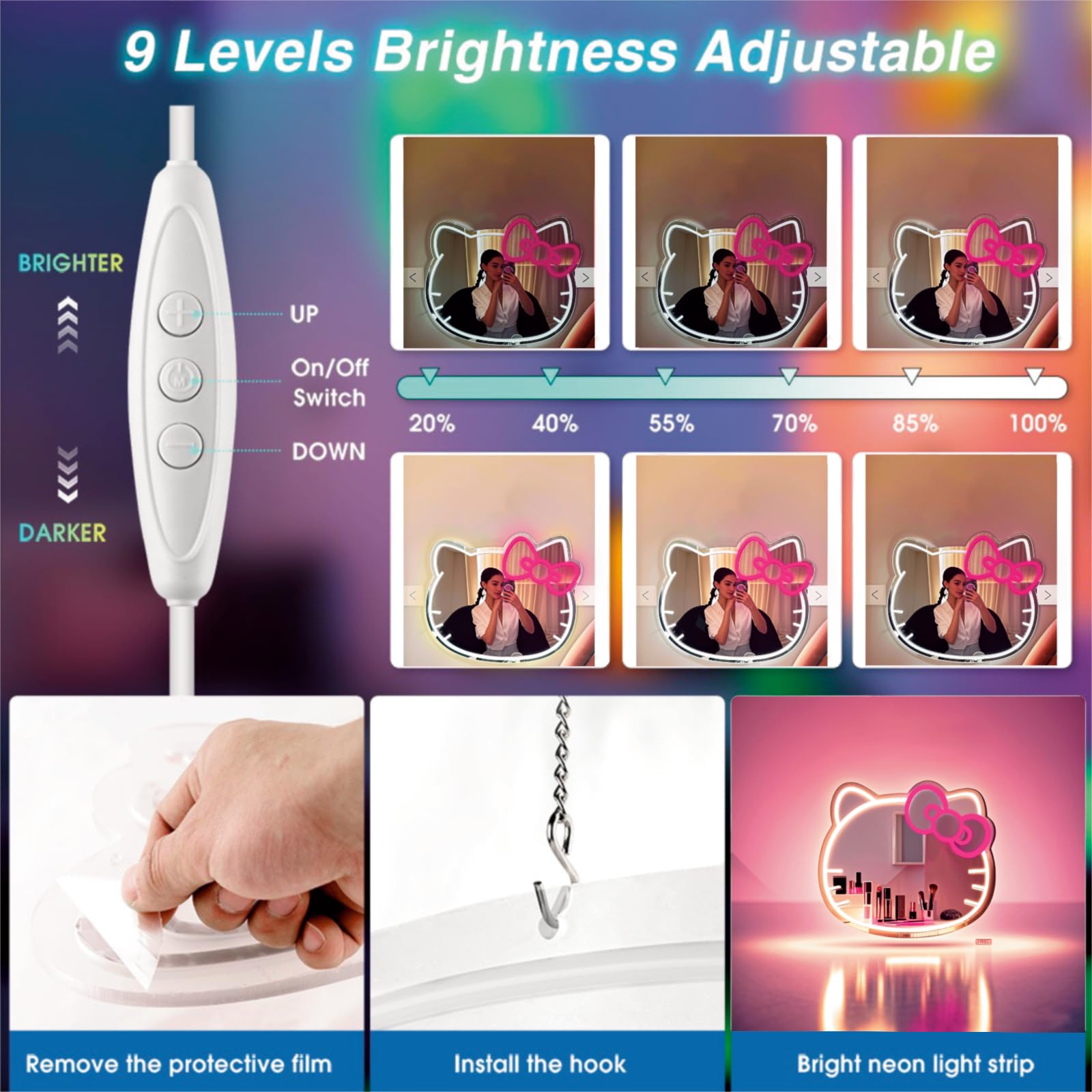 GALLIA Neon Mirror Vanity with Dimmable LED Lights, 14.6" x 12.2", Powder Color – Perfect Teen Girl Gift & Room Decor