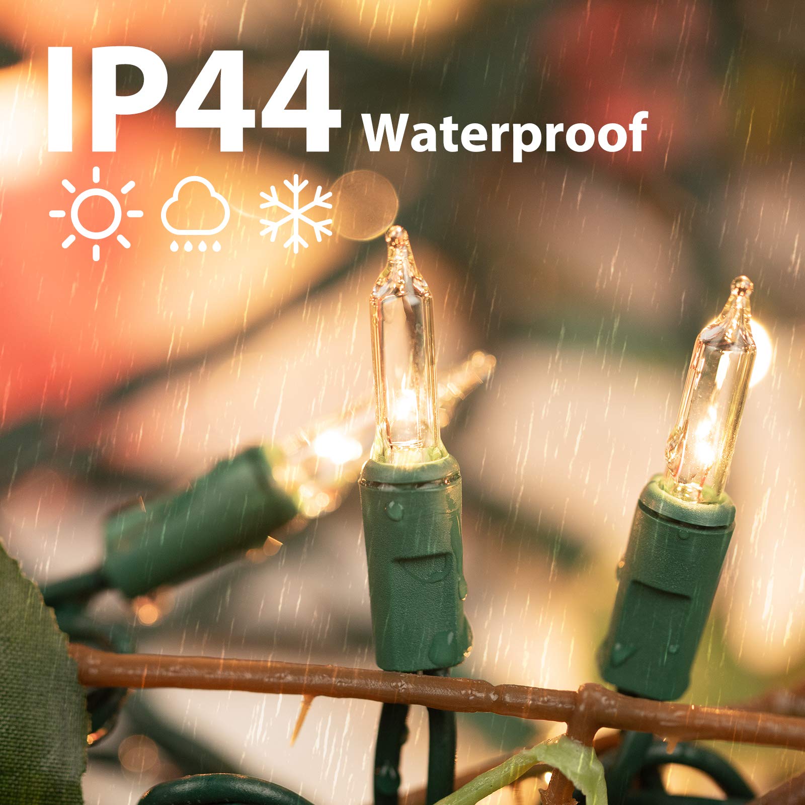 Minetom Clear Christmas Lights - 100 Count Waterproof Mini String Lights, Color Changing, 25 Feet, Green Wire