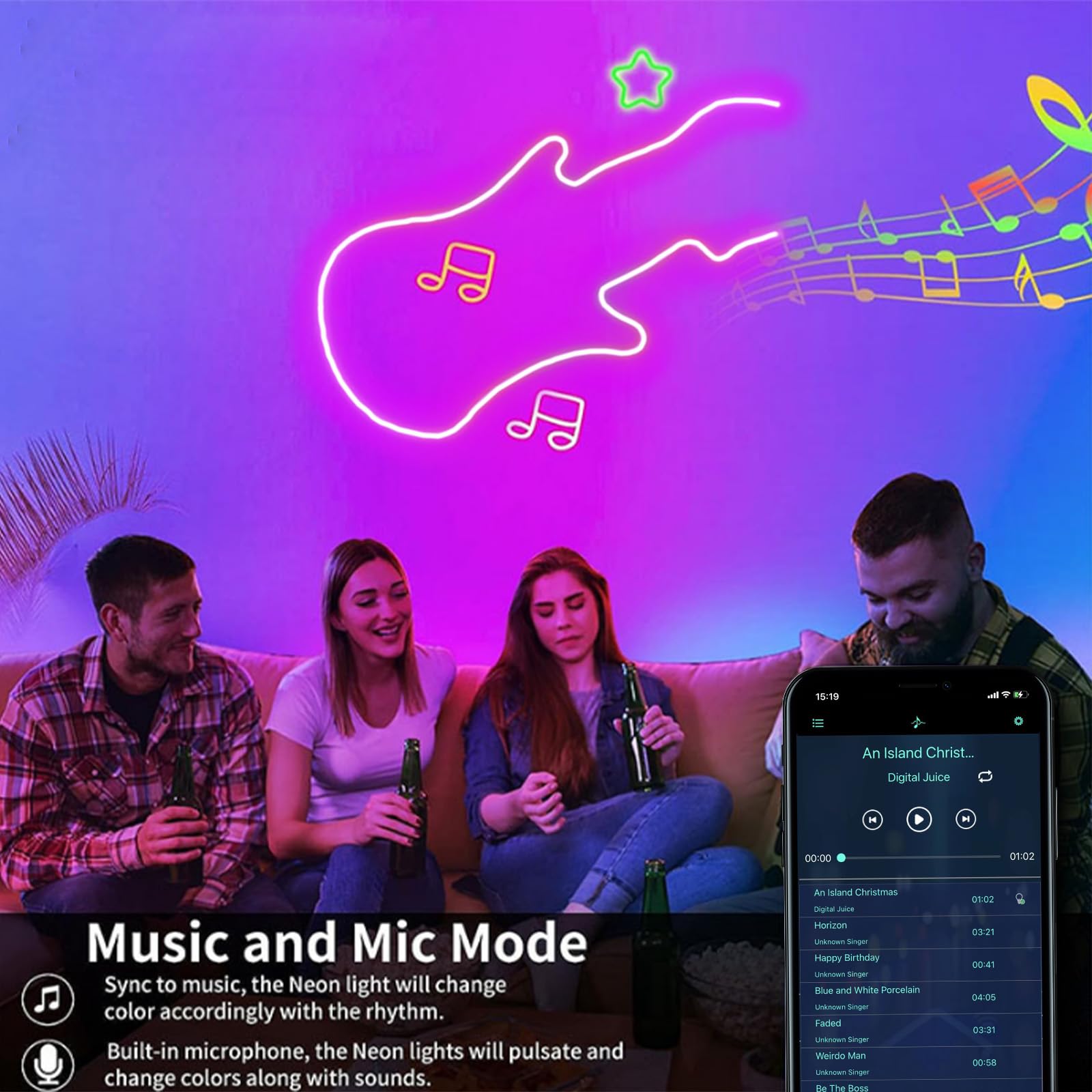 Bvokon RGB Neon Rope Lights, 50FT Waterproof LED Strip, App/Remote Control, Music Sync, Flexible Outdoor Lighting