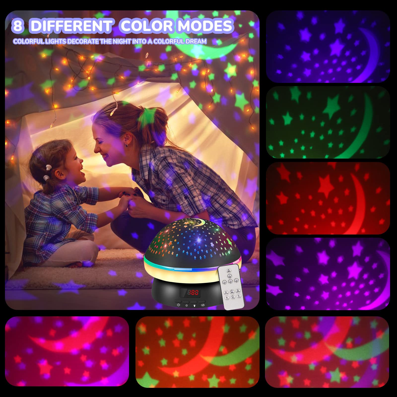 MINGKIDS Timer Star Light Projector with Remote Control,Rotation and 16 Colors Projection Lamp and Sleep Light,Christmas Easter