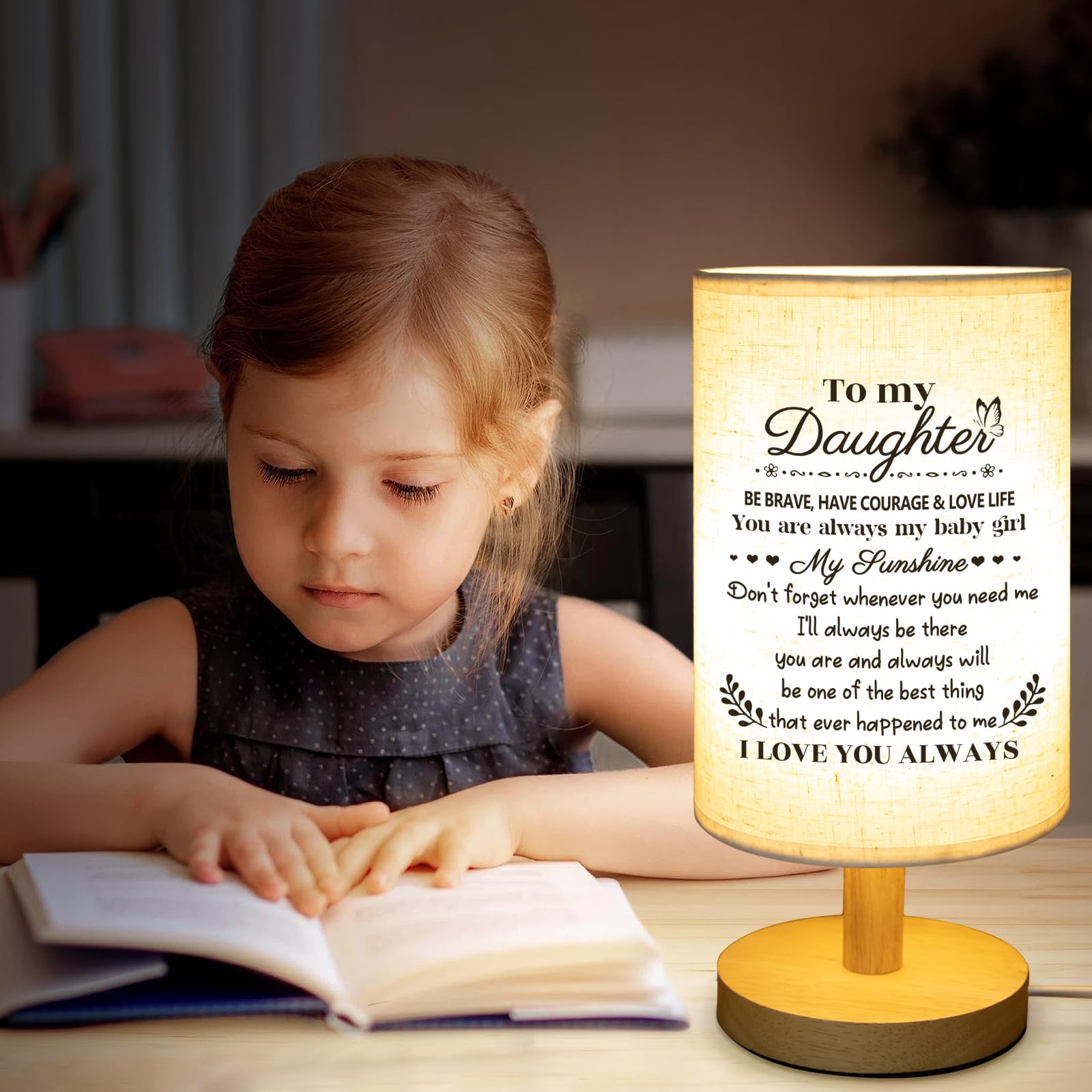 Calibron Gifts For Daughter From Mom, Daughter Birthday Gifts Fabric Lamp, Birthday Gifts For Daughter Table Lamp With Wooden St