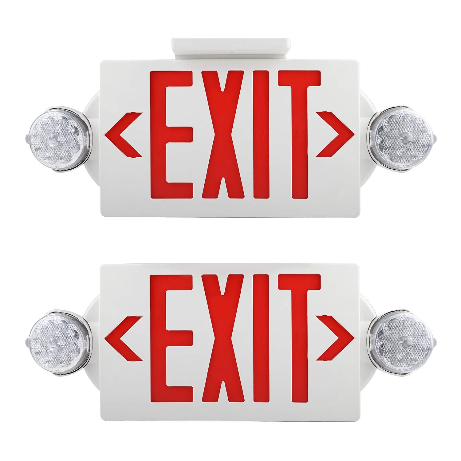 AKT LIGHTING Emergency Exit Light, Adjustable Two LED Head Exit Sign Light, Commercial Emergency Exit Lighting Combo with Back-u