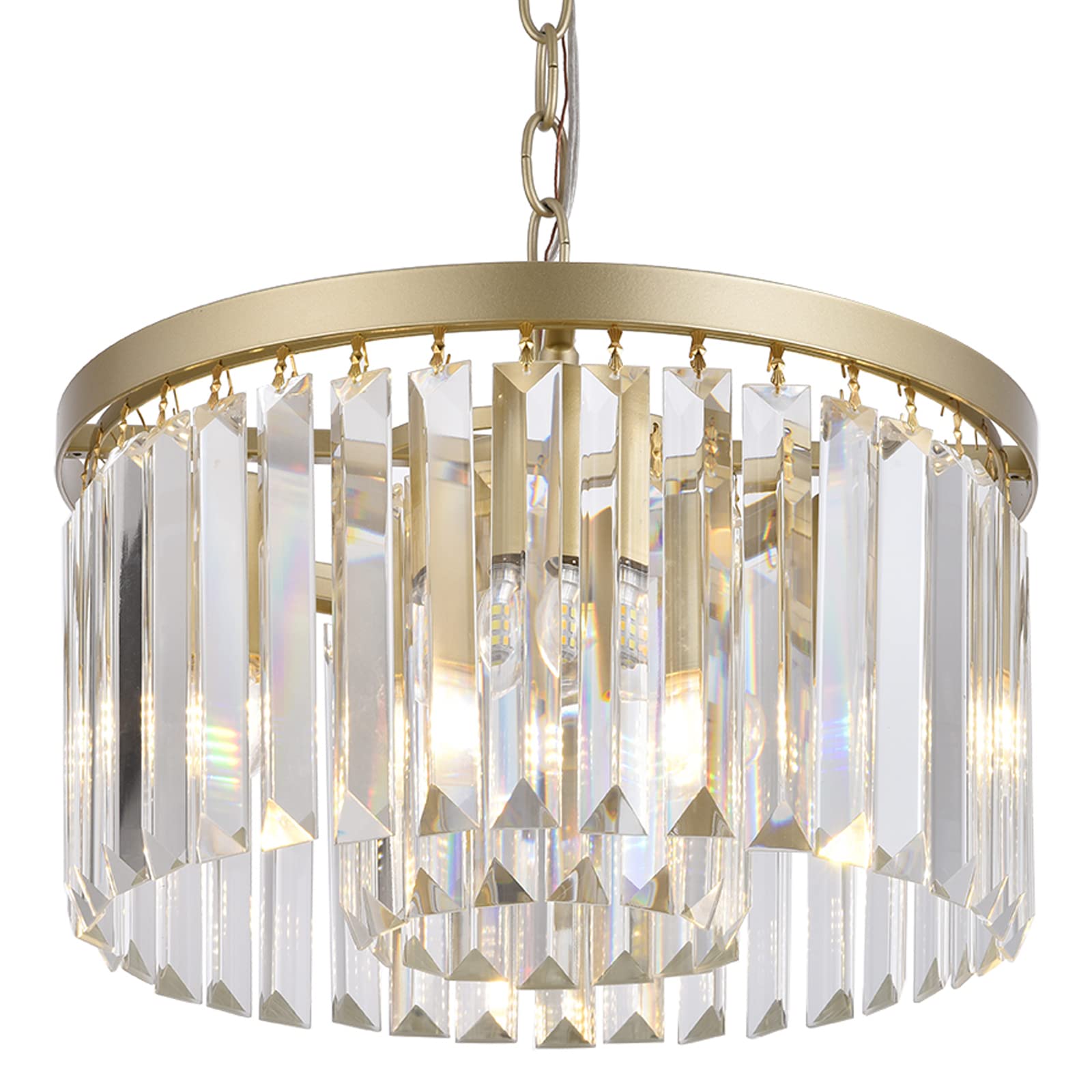 Cuaulans D13'' Gold Crystal Chandelier, Modern K9 Small Crystal Chandeliers, Round 4 Lights Cord Adjustable Hanging Ceiling Ligh