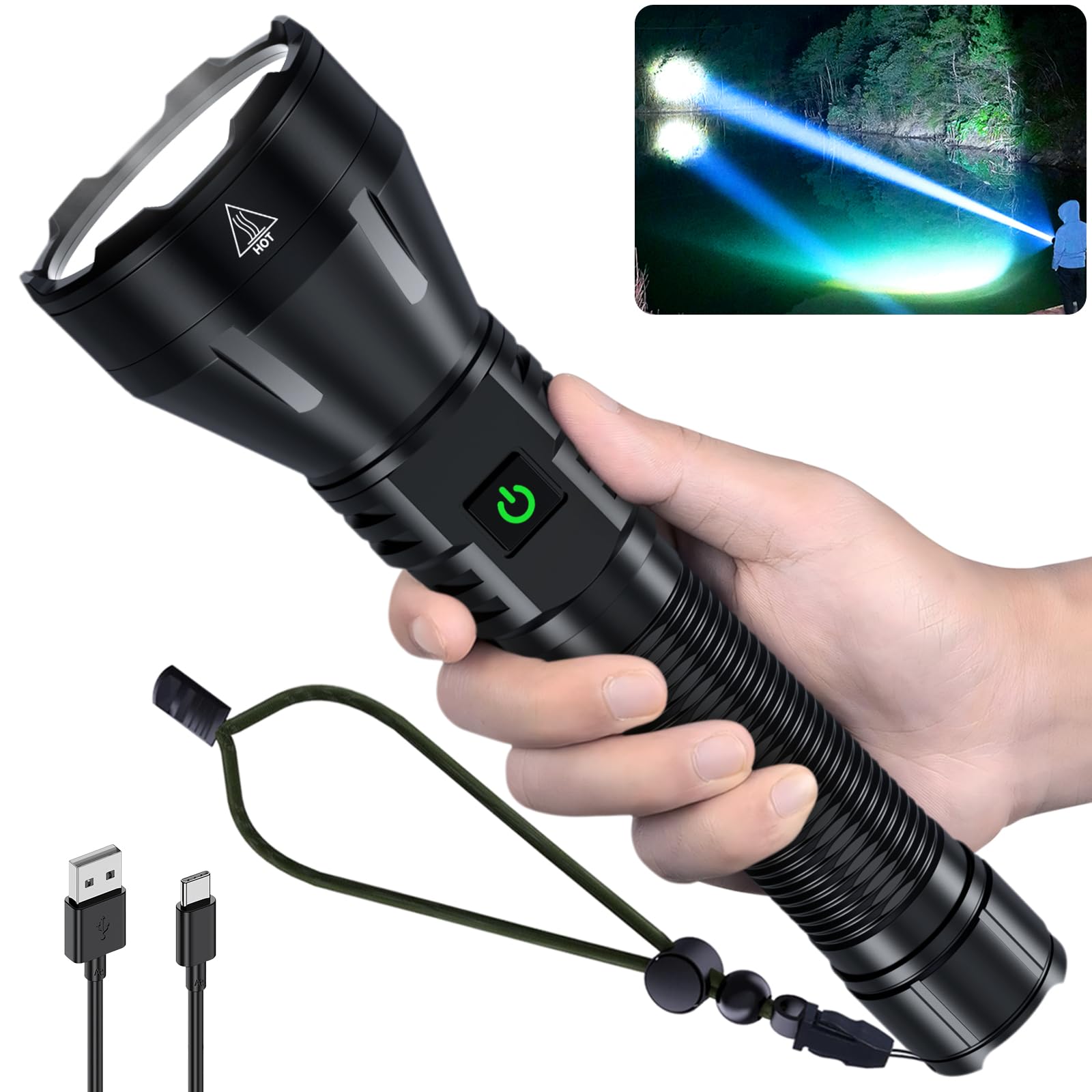 Rechargeable Flashlights High Lumens, 990000 Lumens Super Bright Flashlight, 5 Modes LED Powerful Flashlight Adjustable & Waterp