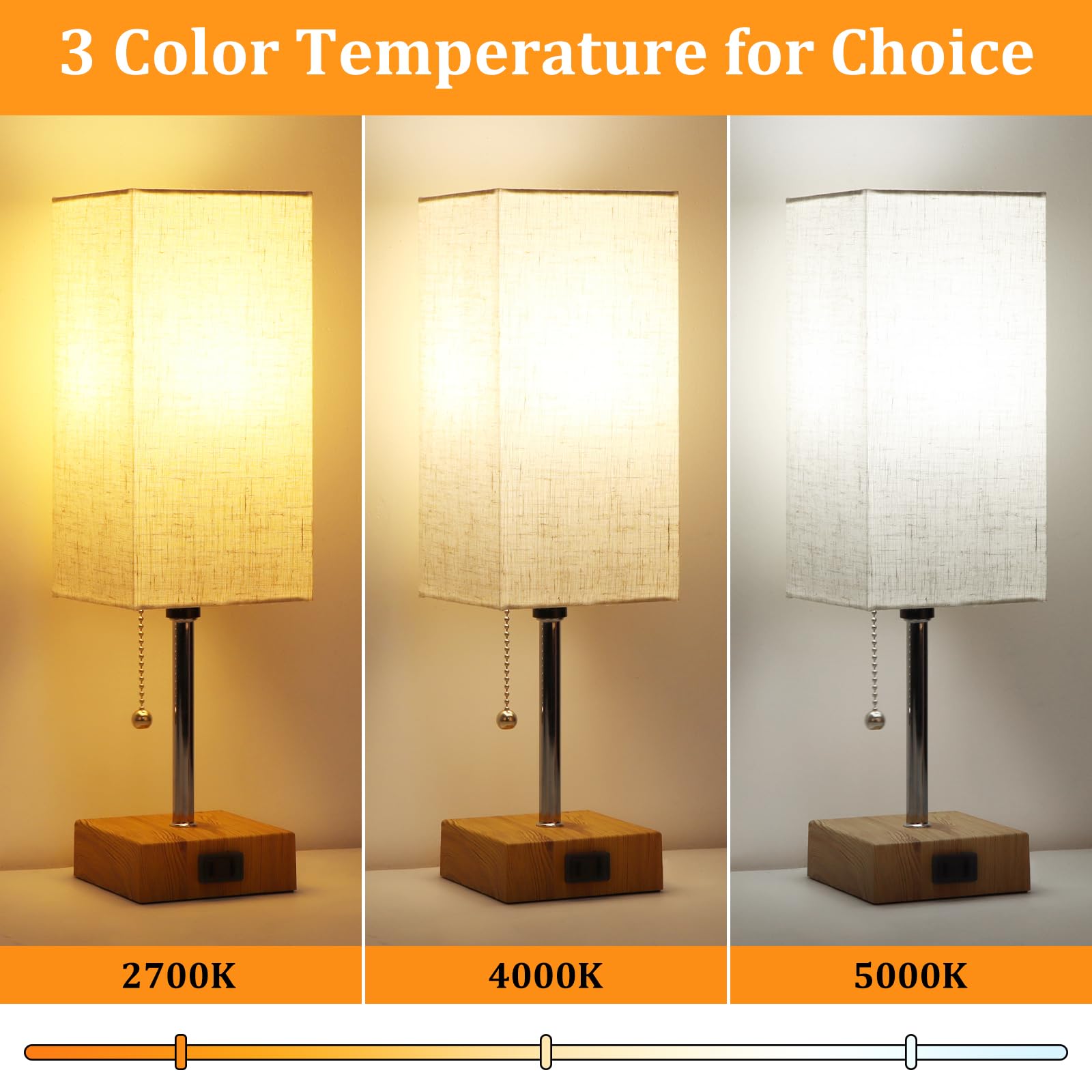 Dott Arts Small Table Lamps Set of 2, 2700K/4000K/5000K, Wood Minimalist Nightstand Lamps for Bedroom, Living Room, Kids Room