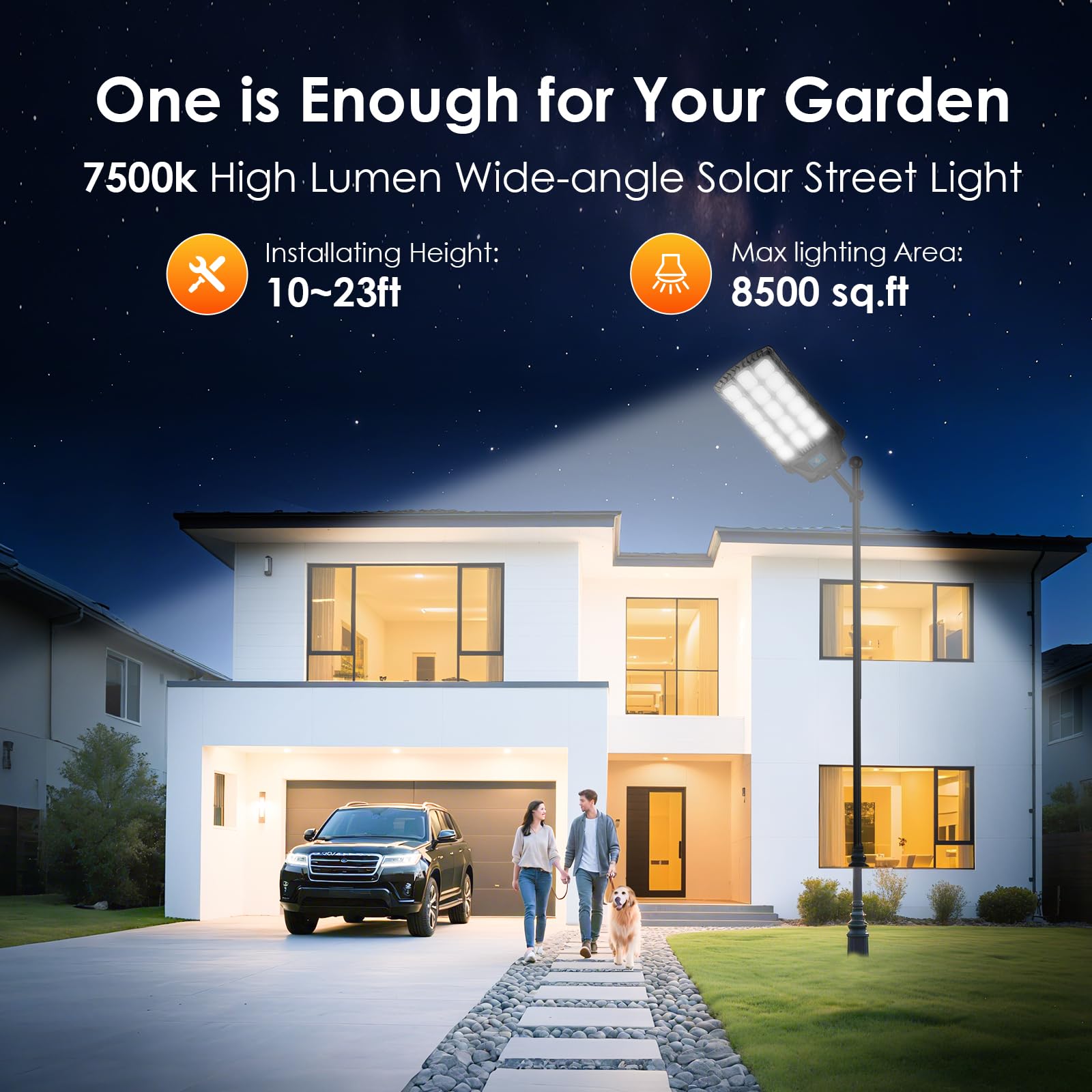 ZIZIWIN Solar Street Light 14000W LED Waterproof Motion Sensor Black, Model ZZSSL-LED, Remote Control, Wall or Pole Mounted