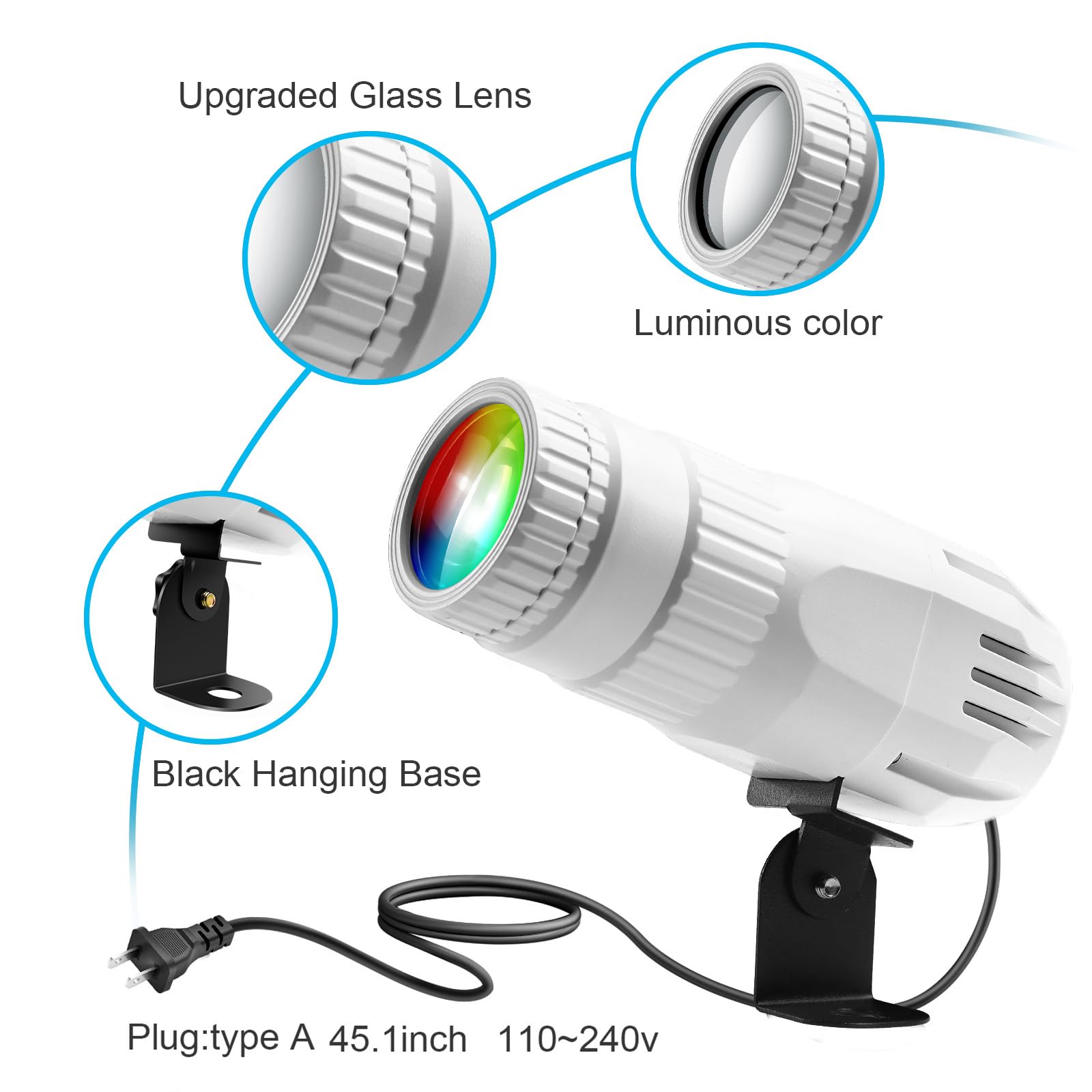 Czgor Pinspot Light 2 Pack 15W RGBW LED Mirror Ball Light Remote Control White Plastic