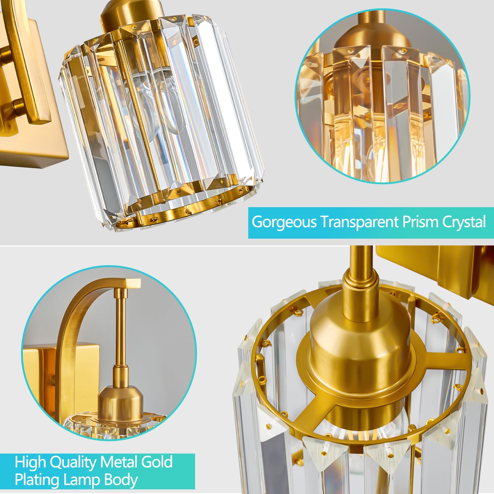 Fdpby 3-Light Crystal Vanity Light  Modern Gold Bathroom Wall Sconce With K9 Crystal Shades  23.62 Long Over Mirror Lighting For Vanity  Makeup  Hallway  Elegant & Durable
