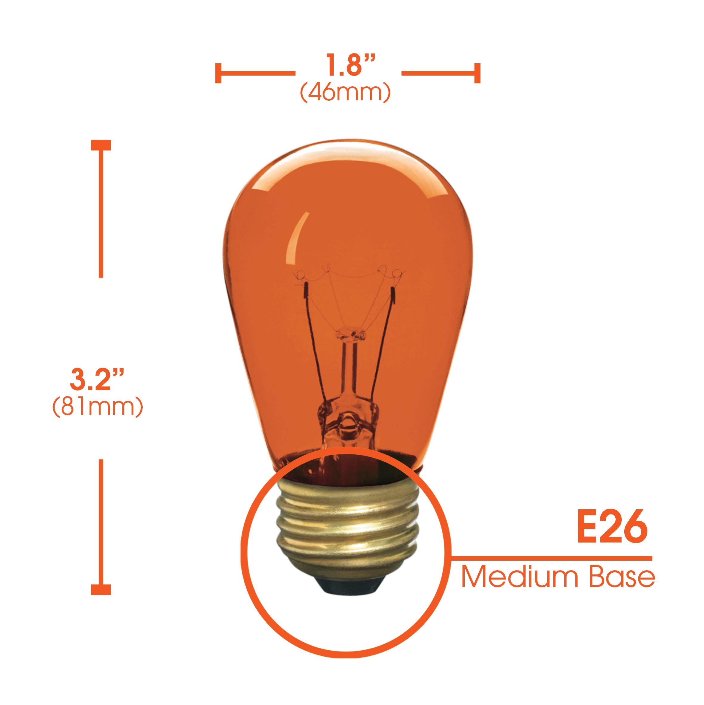 Xtricity Incandescent S14 Edison Light Bulb, Amber Glass, E26 Medium Base, 130V, 12 Pack