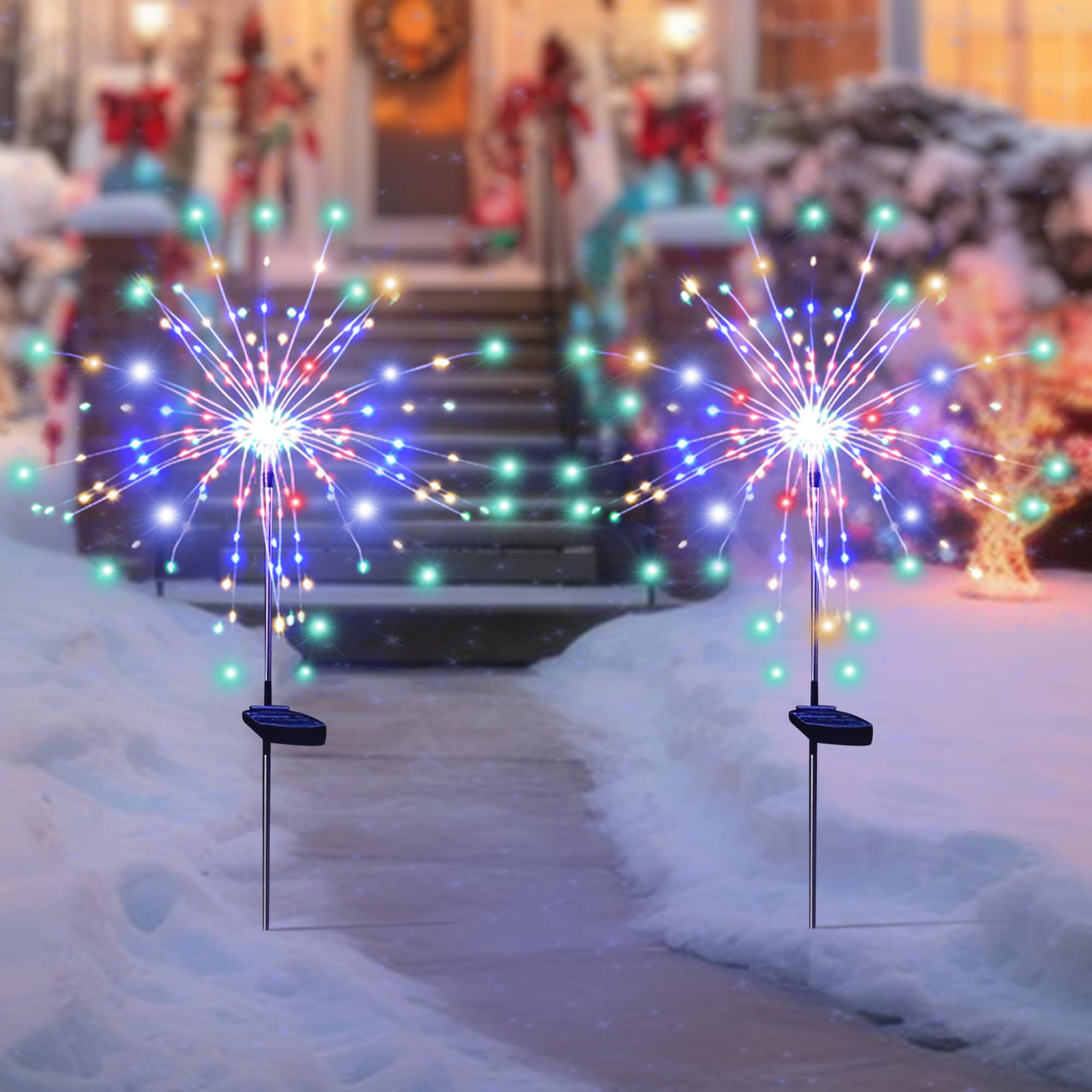 Christmas Solar Garden Lights Solar Lights Outdoor Waterproof 2 Pack Solar Powered Firework Stake Lights 120 LED Sparklers Solar Outside Lights for Yard Pathway Flowerbed Decor (Colorful)