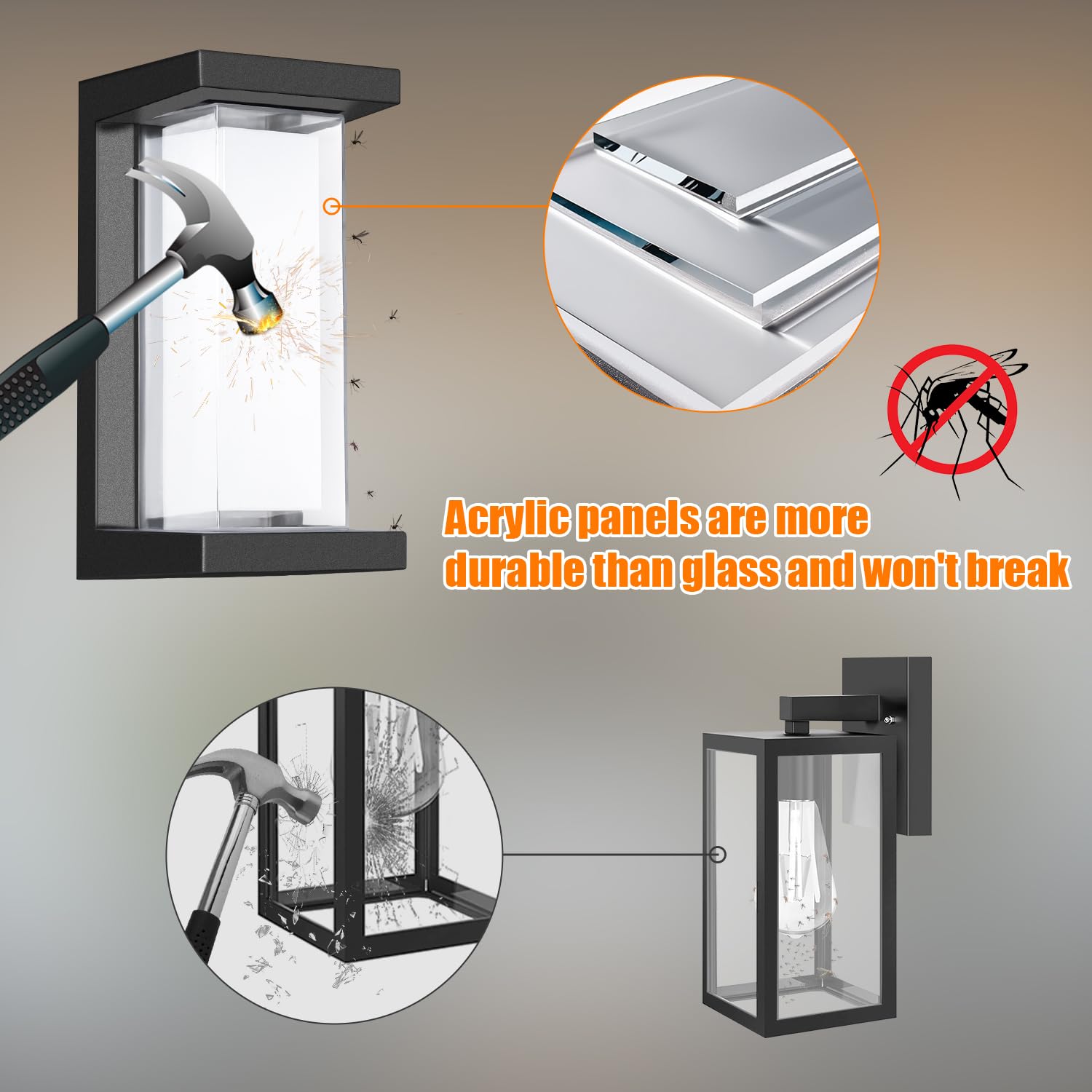 Juyace 18W Outdoor Porch Lights, Modern Aluminum Wall Sconces, 1800Lm, Warm White, IP65, 2 Pack