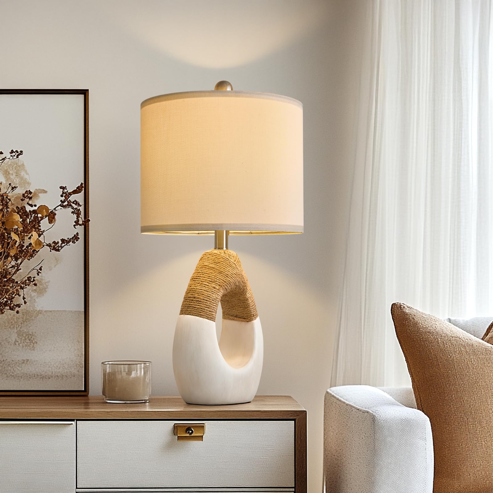 Oyears 22    Boho Table Lamps For Bedroom Living Room Upgraded Set Of 2 Medium Farmhouse Rattan Table Lamps, Rustic Home Decorat