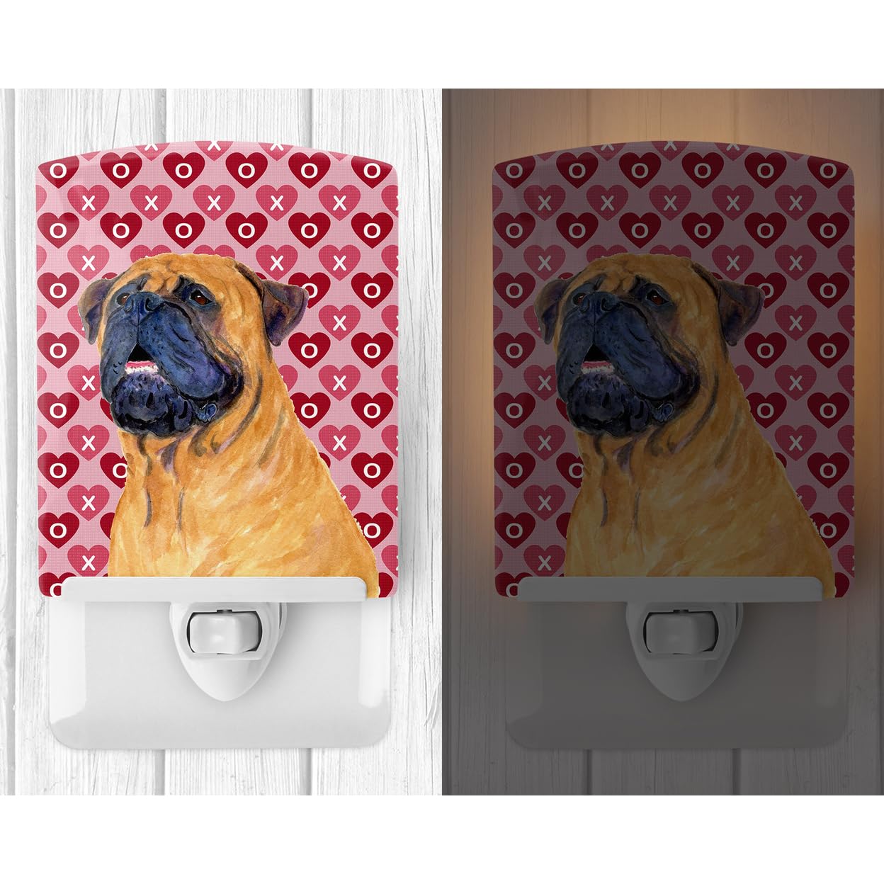 Carolines Treasures Ceramic Night Light, Mastiff Hearts Design, UL-Certified, 6x4x3 inches, Multicolor, Model SS4520CNL