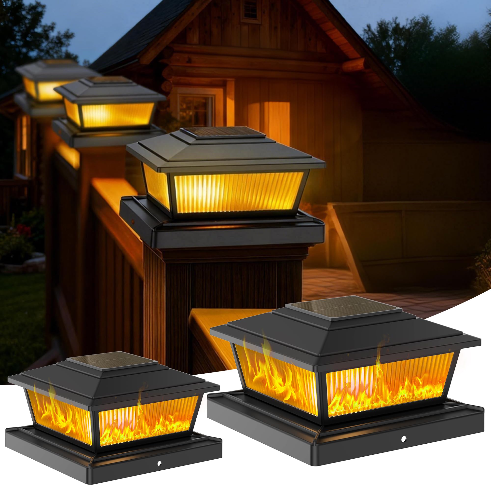 KEILAIMO Solar Post Cap Lights Outdoor for 4x4 5x5 6x6 Wood/Vinyl Posts, 8 Pack Fence Post Solar Lights with Flickering Flame & 
