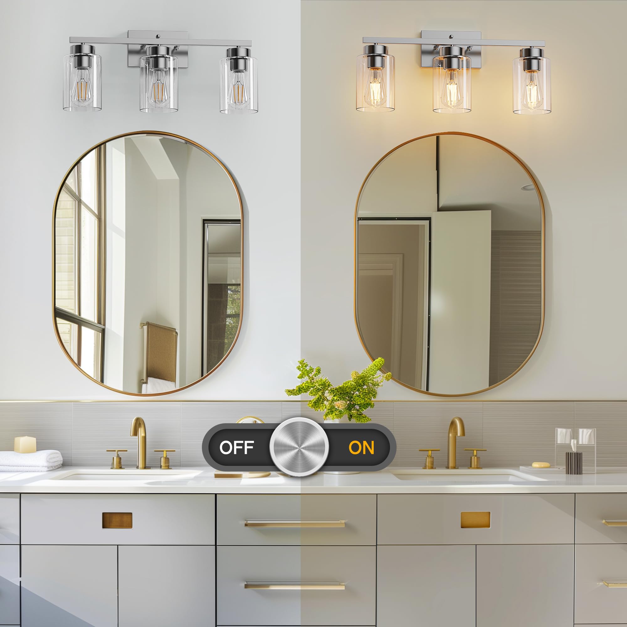 Partphoner 3-Light Bathroom Light Fixtures  Brushed Nickel Vanity Light With Clear Glass Shade  Modern Wall Sconce For Mirror Bedroom Living Room Hallway Lighting