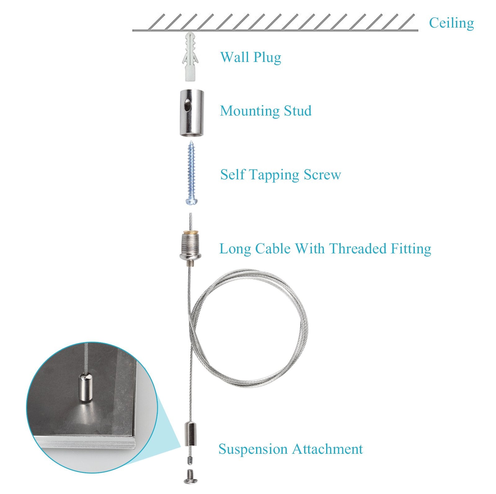 Ottff 16 Pack 3Ft Lighting Suspension Cables Kit, Steel Hanging Chains For Led Panel Aquarium Light, Load 6.6 Ib