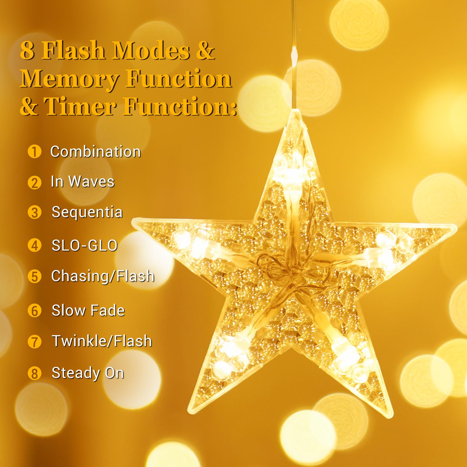 Marchpower 9 Stars Curtain Lights Warm White, Ip65 Battery Operated Christmas Star Window Curtain Lights With Timer & Memory Function, 76 Leds String Lights With 8 Modes And 10 Hooks For Xmas Decor