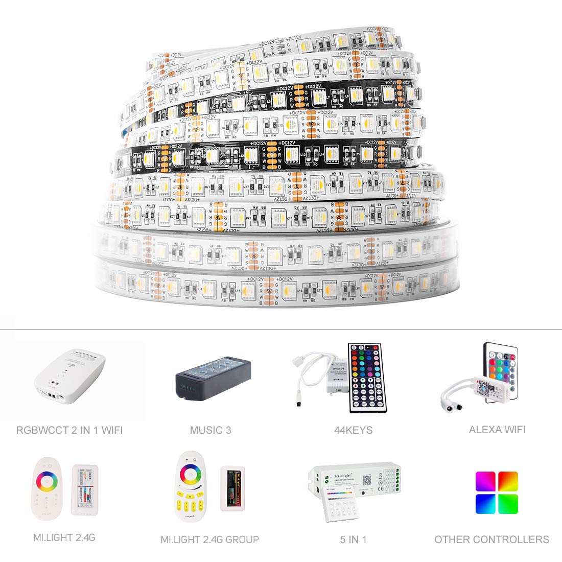 Btf-Lighting 16.4Ft Rgbw Led Tape Light, Ip67 Waterproof, 60 Leds/M, Multi-Colored Warm White, Model Rgbww45M505060Lw67