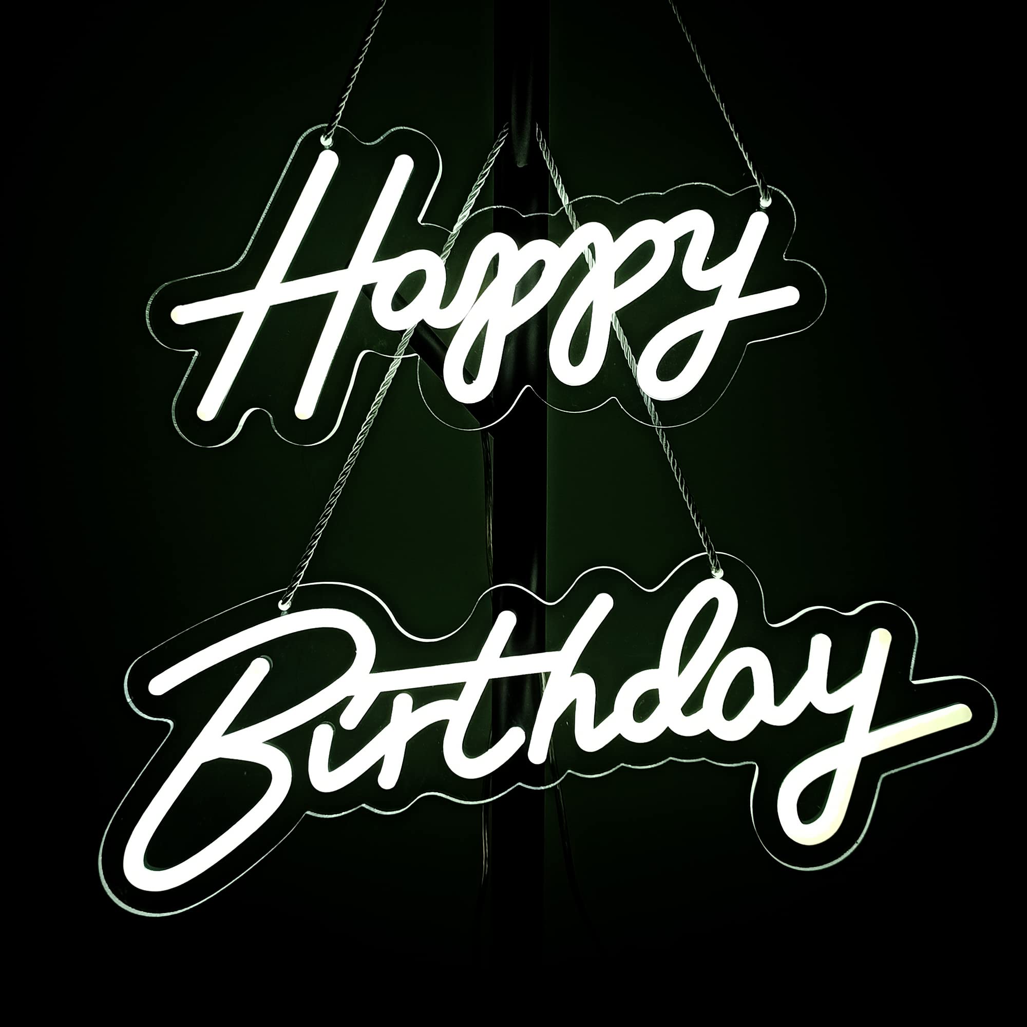 ASIUXIRS Neon Sign - 28x6 Inch Happy Birthday Wall Light - White - Perfect for Bars, Clubs, Bedrooms, Weddings, and Parties