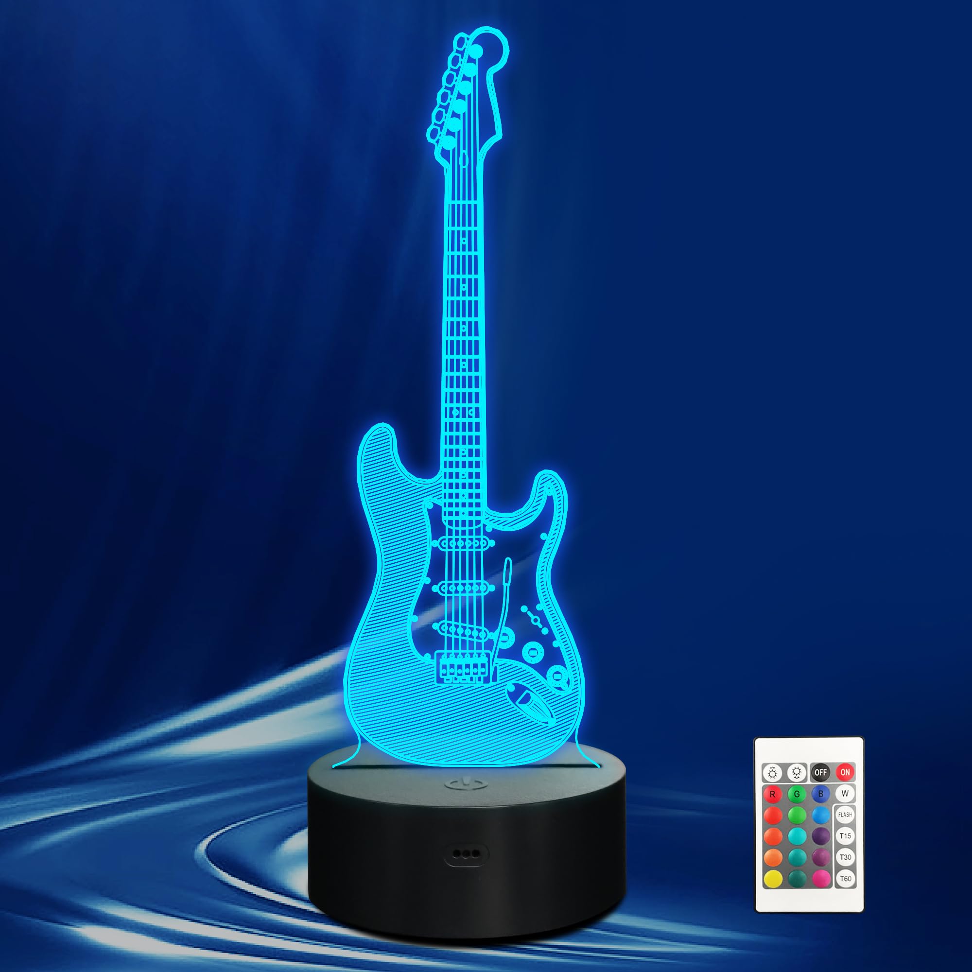 CoolGift Mart Electric Guitar Night Light, 3D LED Optical Illusion Lamp with Remote Control and Timer, Gifts for Guitar Players