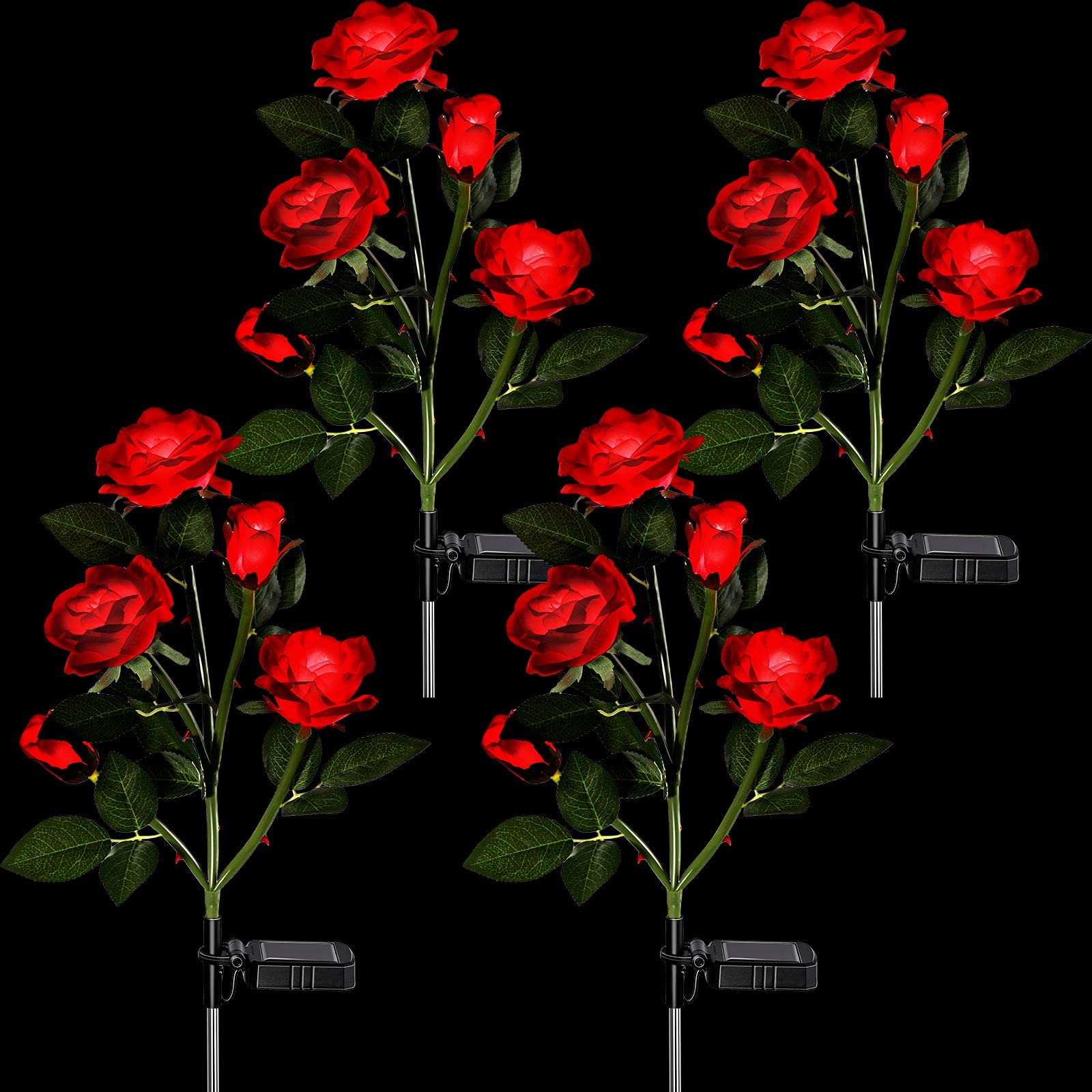 LOYIM 4 Pack Outdoor Solar Flower Lights with 20 Waterproof Realistic Solar Powered Rose Flowers Waterproof Decorative Lights fo