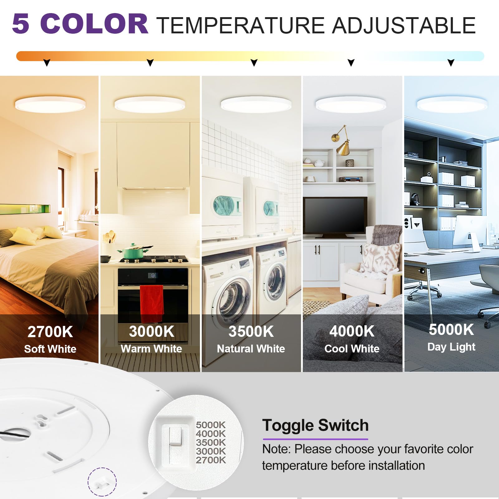 Sofiton 16 Inch LED Ceiling Light, Dimmable, 1950LM, 30W, Flush Mount, ETL Certified, 8 Pack, Round, Plastic