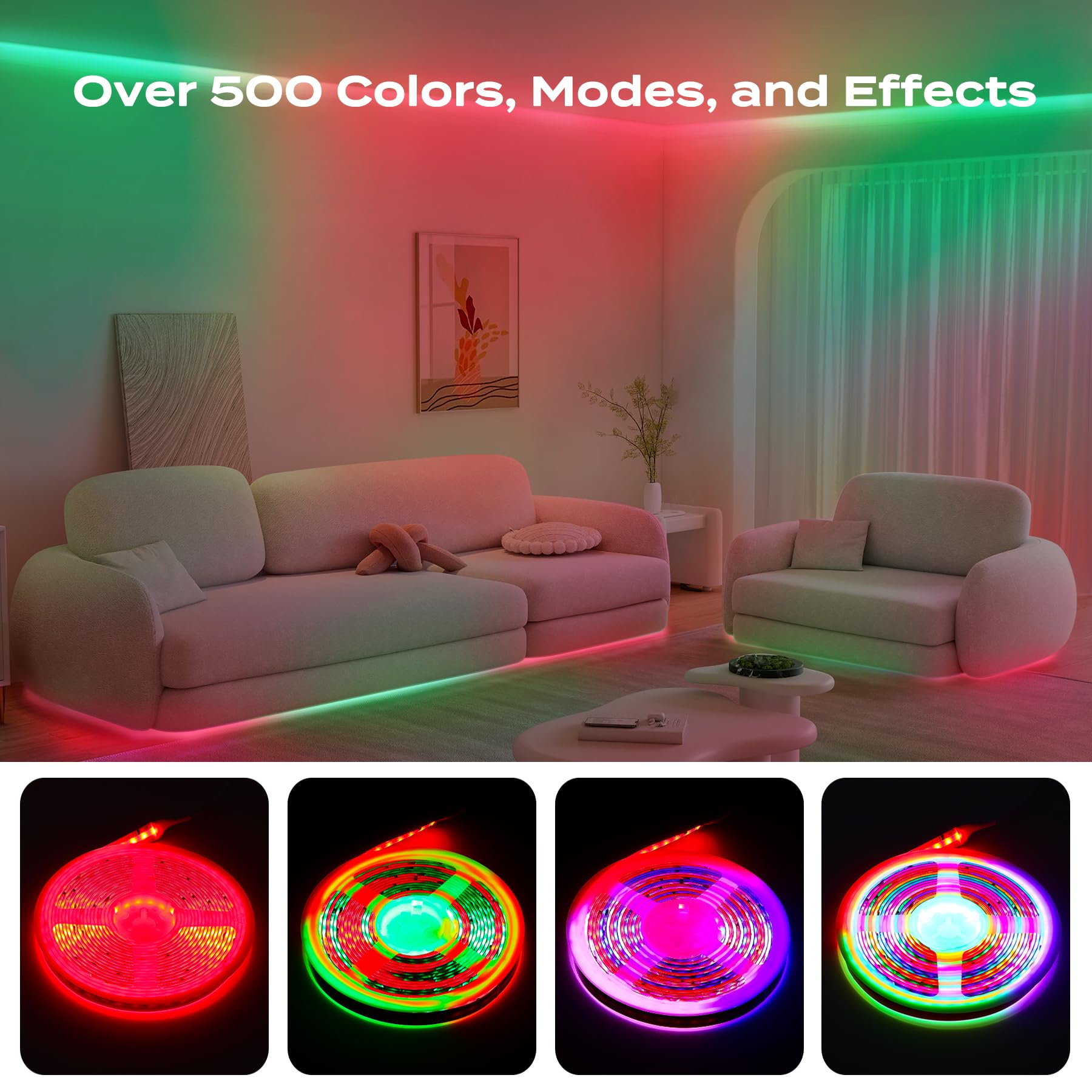 BRIGHTLUX RGBIC COB LED Strip Light - 16.4ft Flexible Color Changing, Music Sync, Indoor/Outdoor Decor, Model 0220-0118