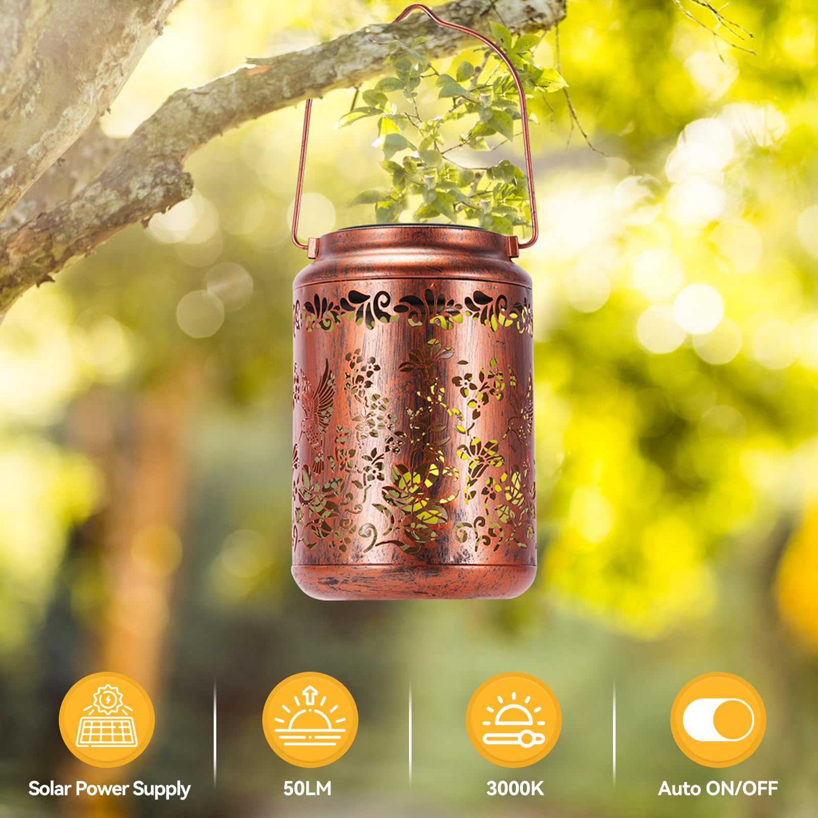 Solar Lanterns Outdoor Waterproof Solar Garden Lights Hummingbird Gifts For Women Mom Grandma 50Lm Led Metal Hanging Lanterns Wi