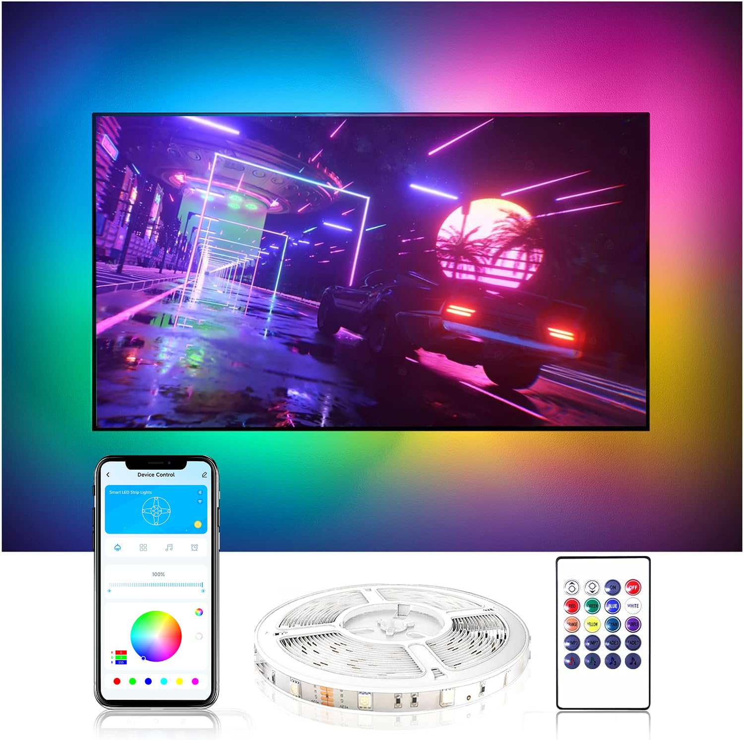 DAYBETTER LED Strip Lights for TV 75-85 Inch, 16.4ft Bluetooth Backlight with Remote, Model DTHTVRGB05B