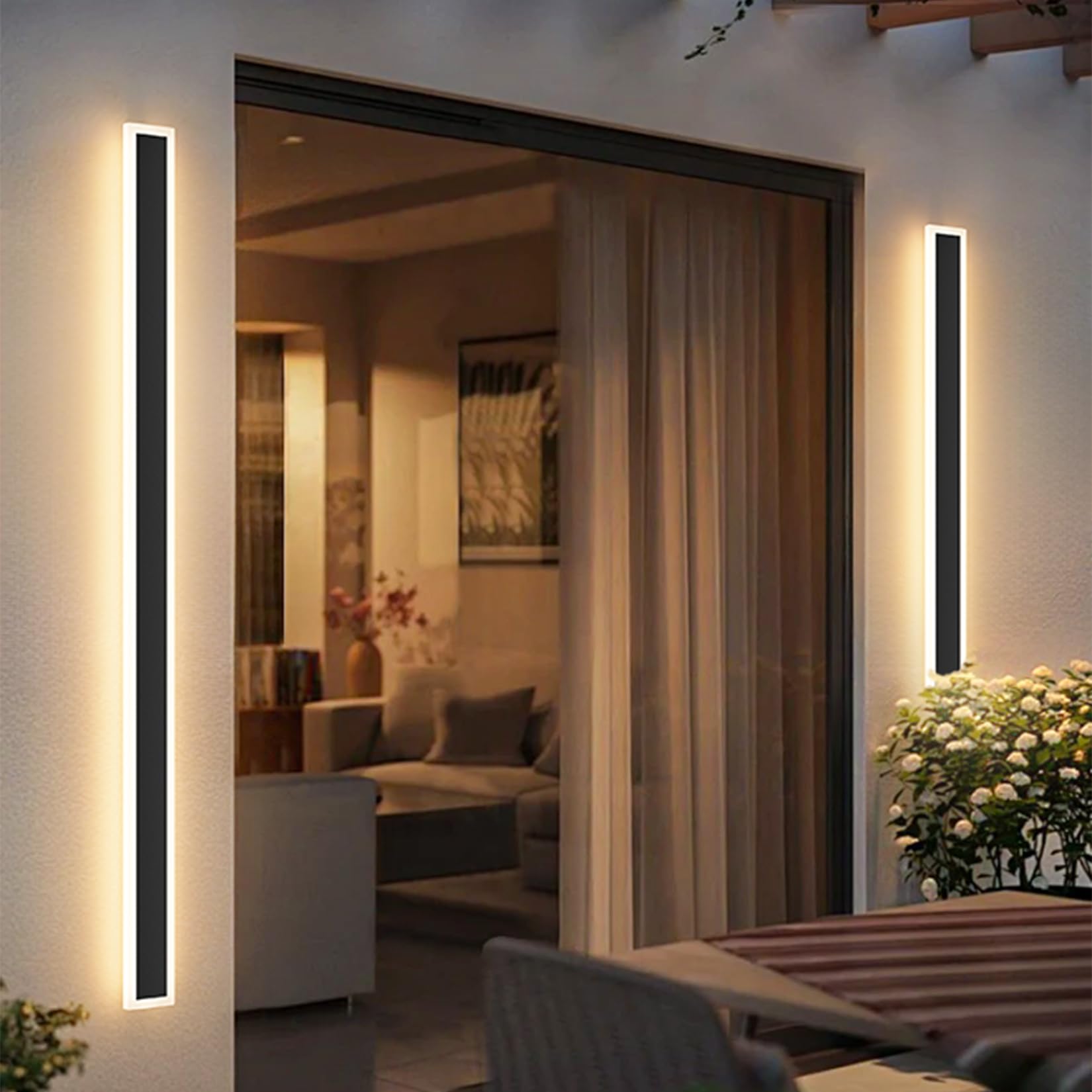 Aipsun 2 Packs Porch Wall Lights 56.3Inch Long Strip Modern Outdoor Wall Light Fixture, Black Wall Mount Lighting Sconce Exterio