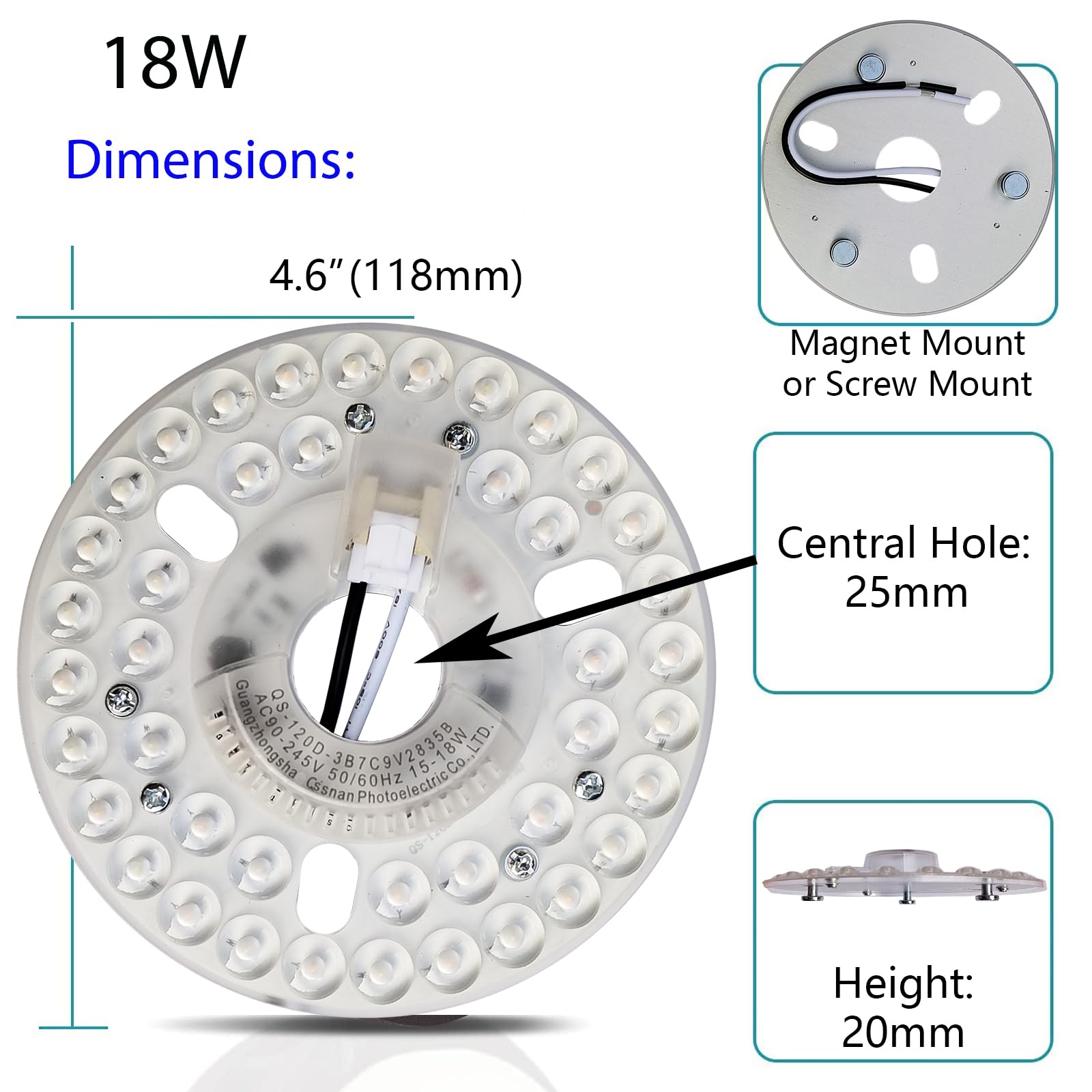 Zhairdalstar 18W Dimmable LED Light Engine Retrofit Kit, 3 CCT, ETL Listed, for Ceiling Fan Light Replacement