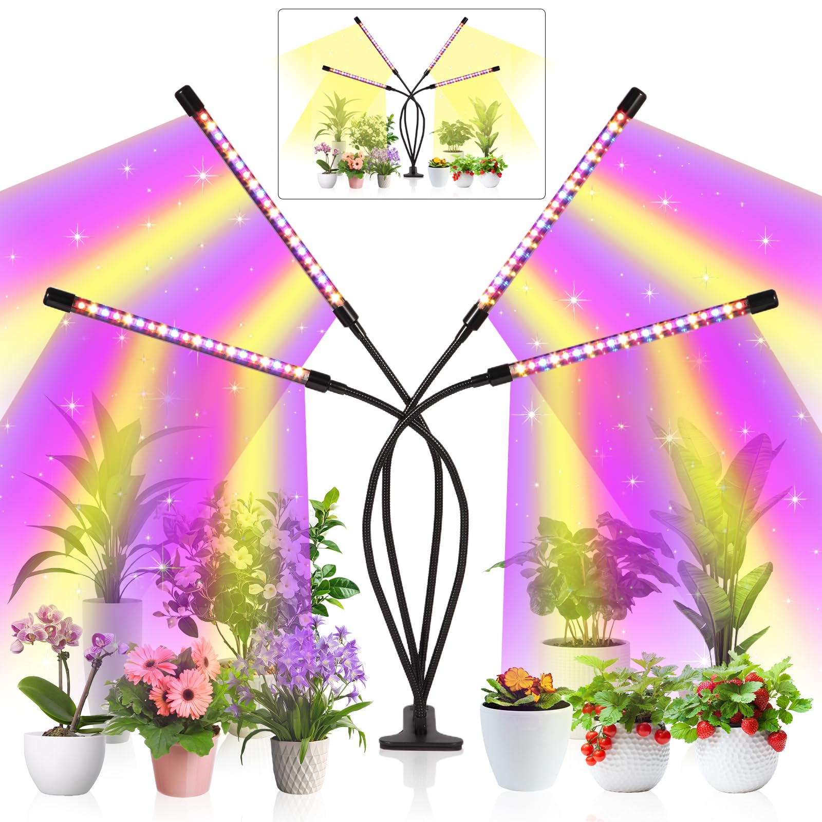 shalaker Grow Lights for Indoor Plants,80 LED Plant Lights with Full Spectrum & Red Blue Spectrum, 10 Dimmable Level, 3/9/12H Ti
