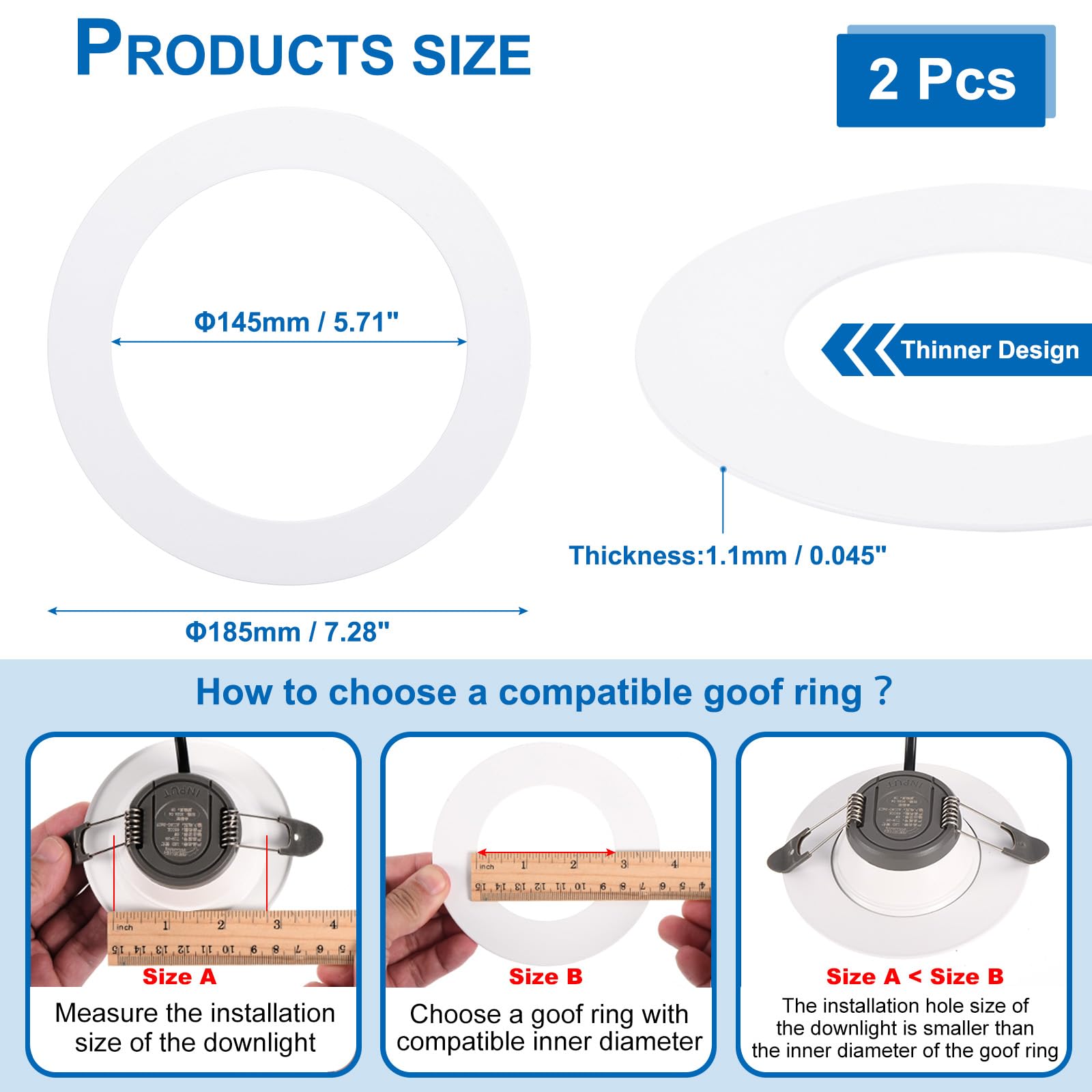 Patikil Metal Goof Trim Ring, 2 Pcs 7.28'' Od 5.71'' Id Circular Ceiling Light Trims Ring Recessed Light Cover Ring For Recessed