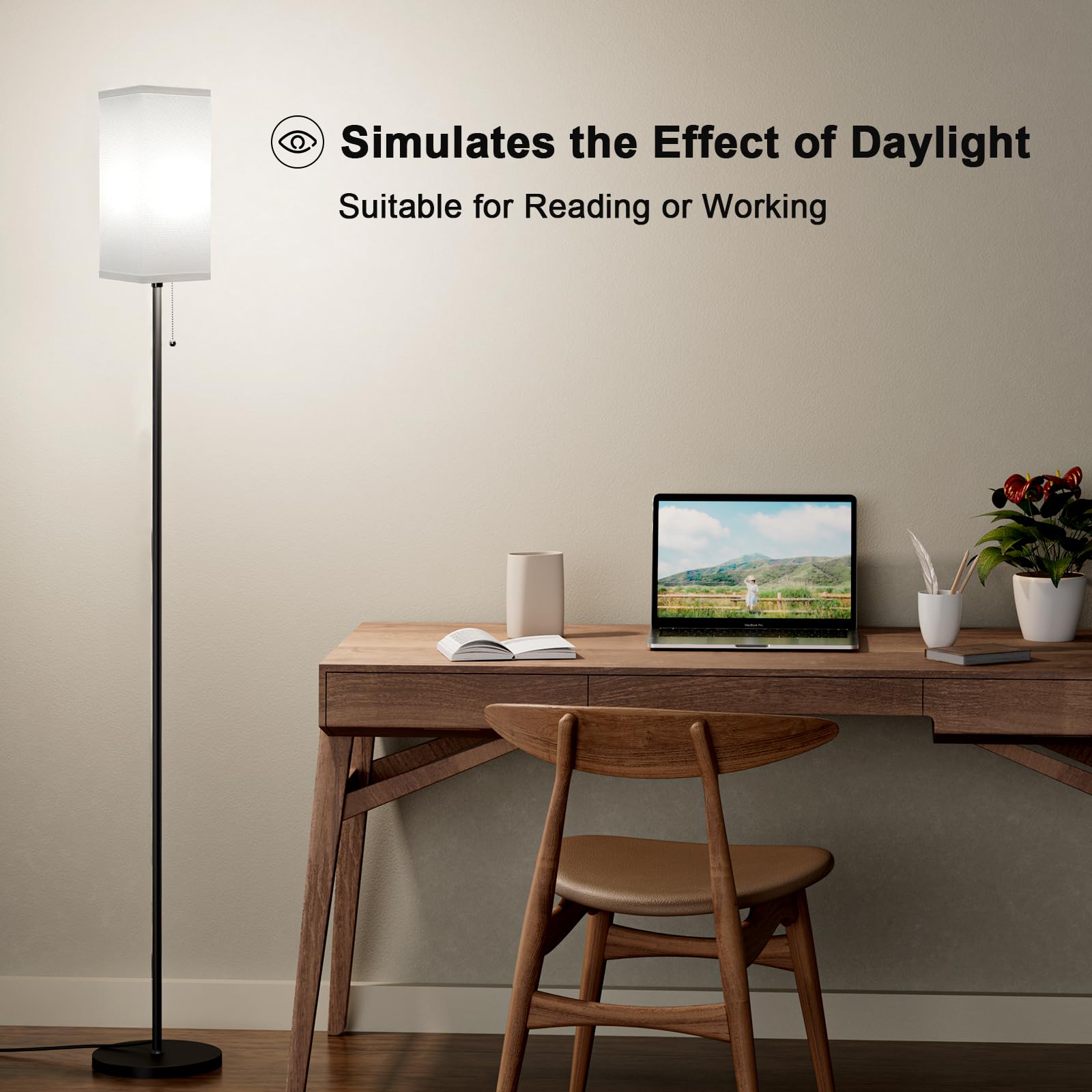 Ziisee Floor Lamps For Living Room Modern - 3 Color Temperature Black Standing Lamps With Pull Chain Switch, Tall Lamp For Offic