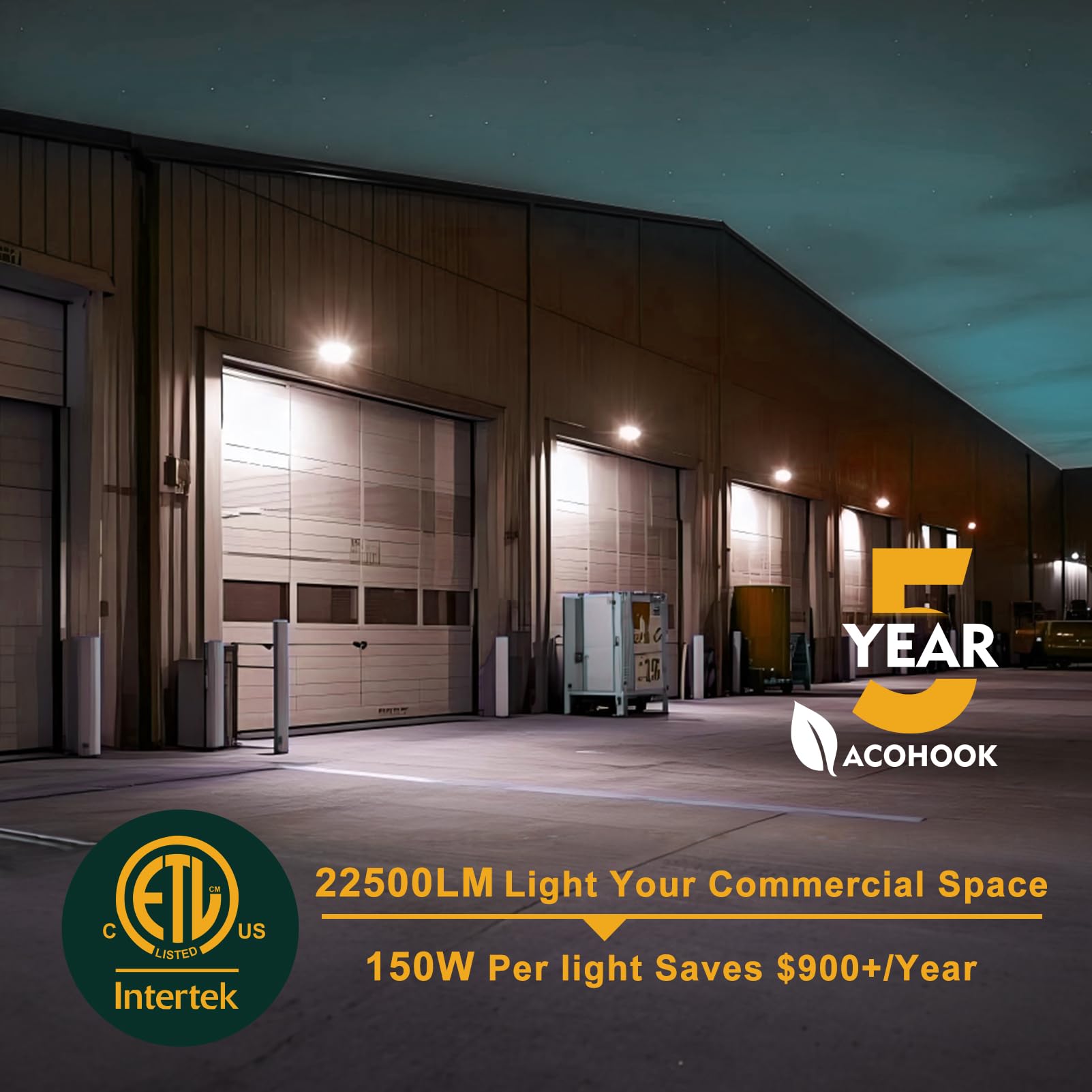 Acohook 4Pack 150W Led Wall Pack Lights  100-277V Dusk To Dawn With Photocell  22500Lm 5000K Daylight Ip65 Waterproof Outdoor Security Lighting  Energy Saving  Etl | 5-Year Warranty(Height:10~20Ft)