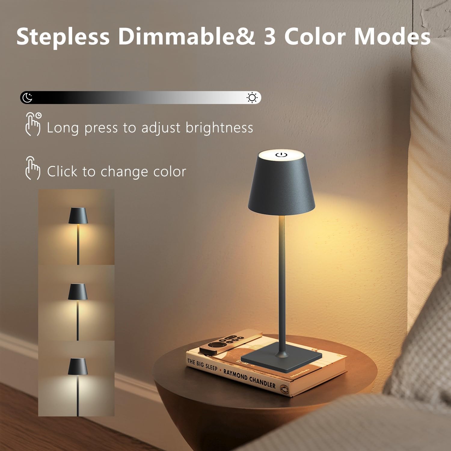 Whitepoplar Led Cordless Table Lamp: 6000Mah Rechargeable Battery Operated Desk Lamp, 3 Color Stepless Dimmable Touch Lamp, Ip65