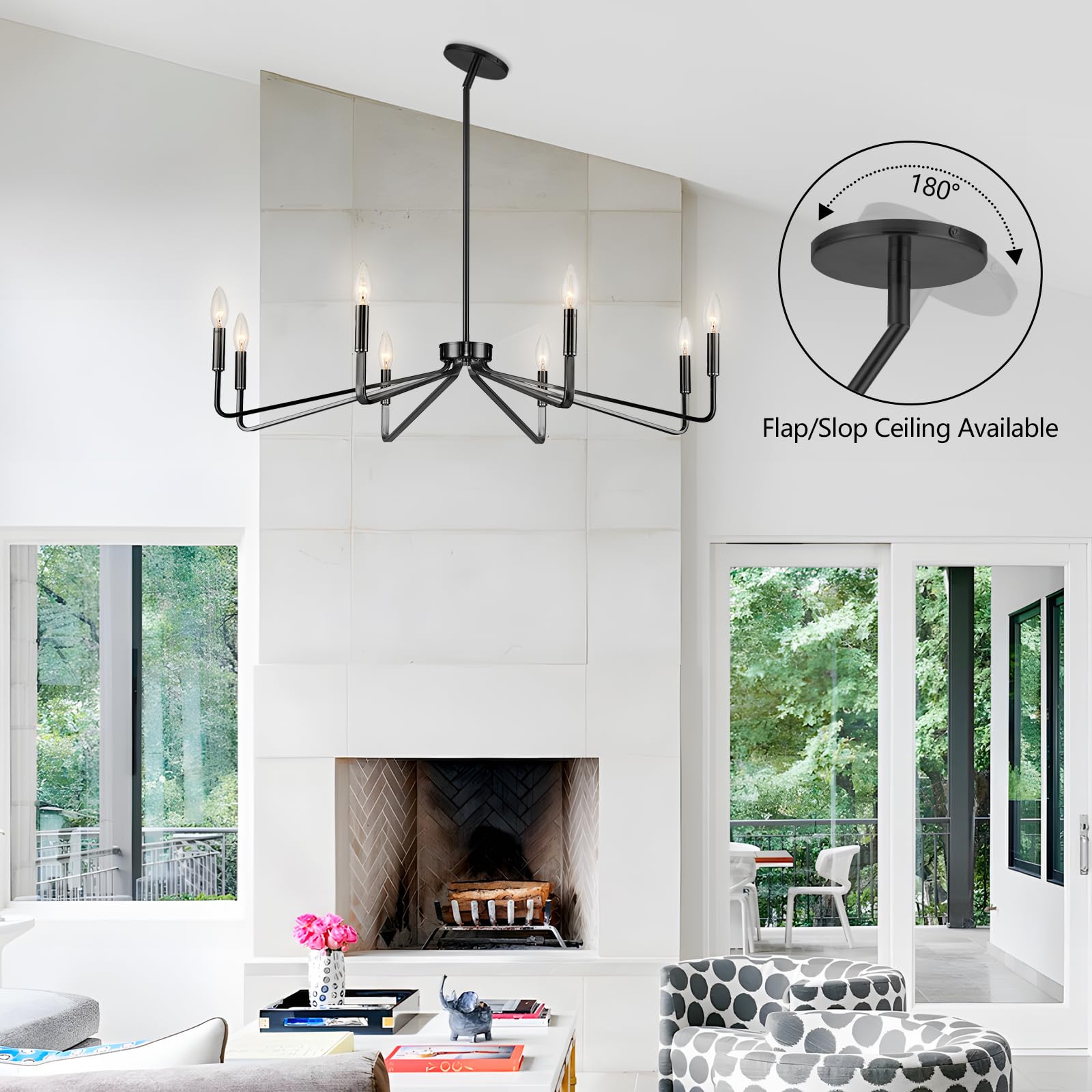 Acaner 38'' Black Chandeliers For Dining Room, 8-Light Modern Farmhouse Candle Style Chandelier, Industrial Hanging Ceiling Ligh