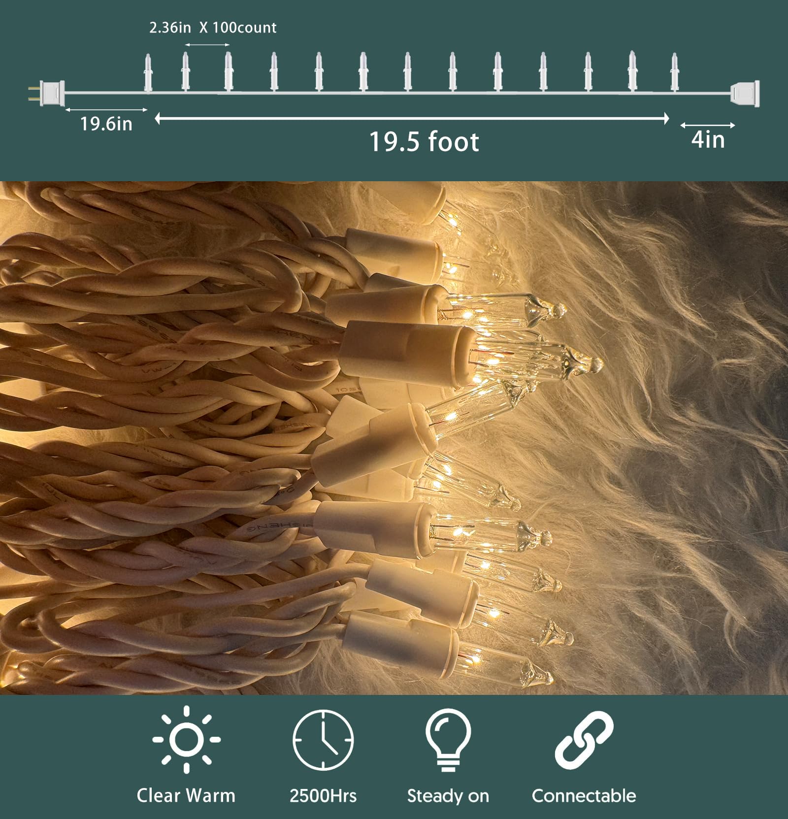 Christmas Lights 100 Count Clear Christmas Tree String Lights With White Wire For Outdoor Indoor Christmas Decorations Wedding Decorations Valentines Day Decor Ul Certified (21Feet)