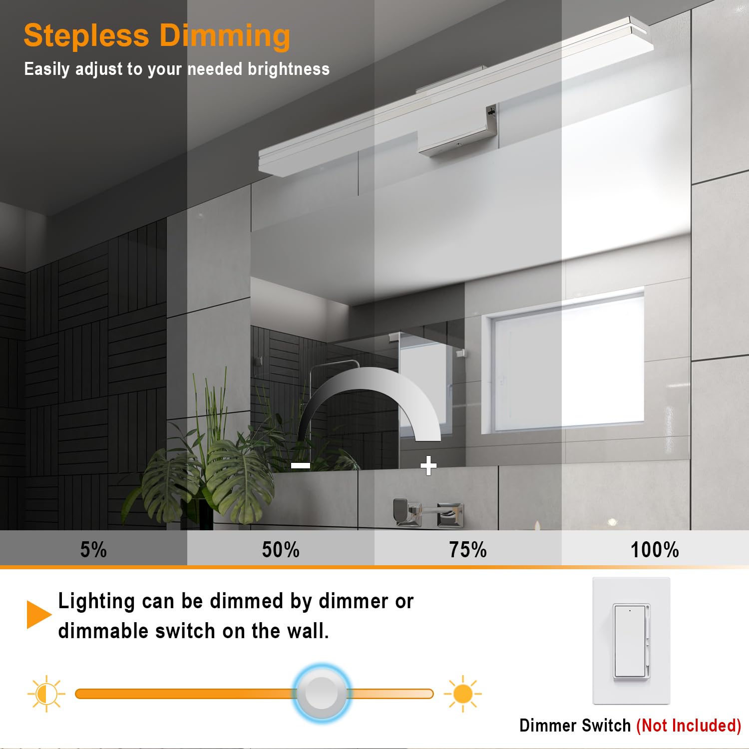 Sinerise Led Modern Bathroom Vanity Light Bar (32-Inch, 3000K/4000K/6000K), Chrome Dimmable Modern Acrylic Bathroom Wall Lightin