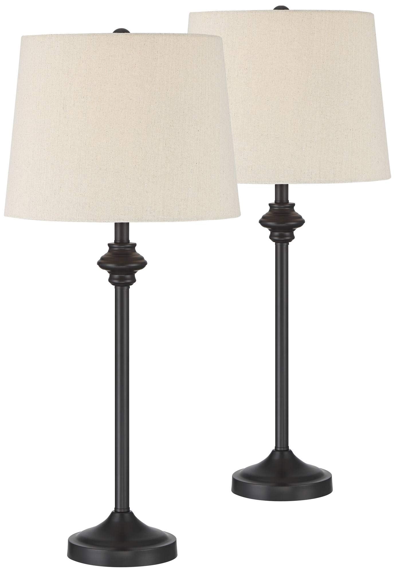 360 Lighting Buffet Table Lamps Set of 2, 26in Tall, Dark Bronze Metal, Oatmeal Fabric Shade, Model 67Y75