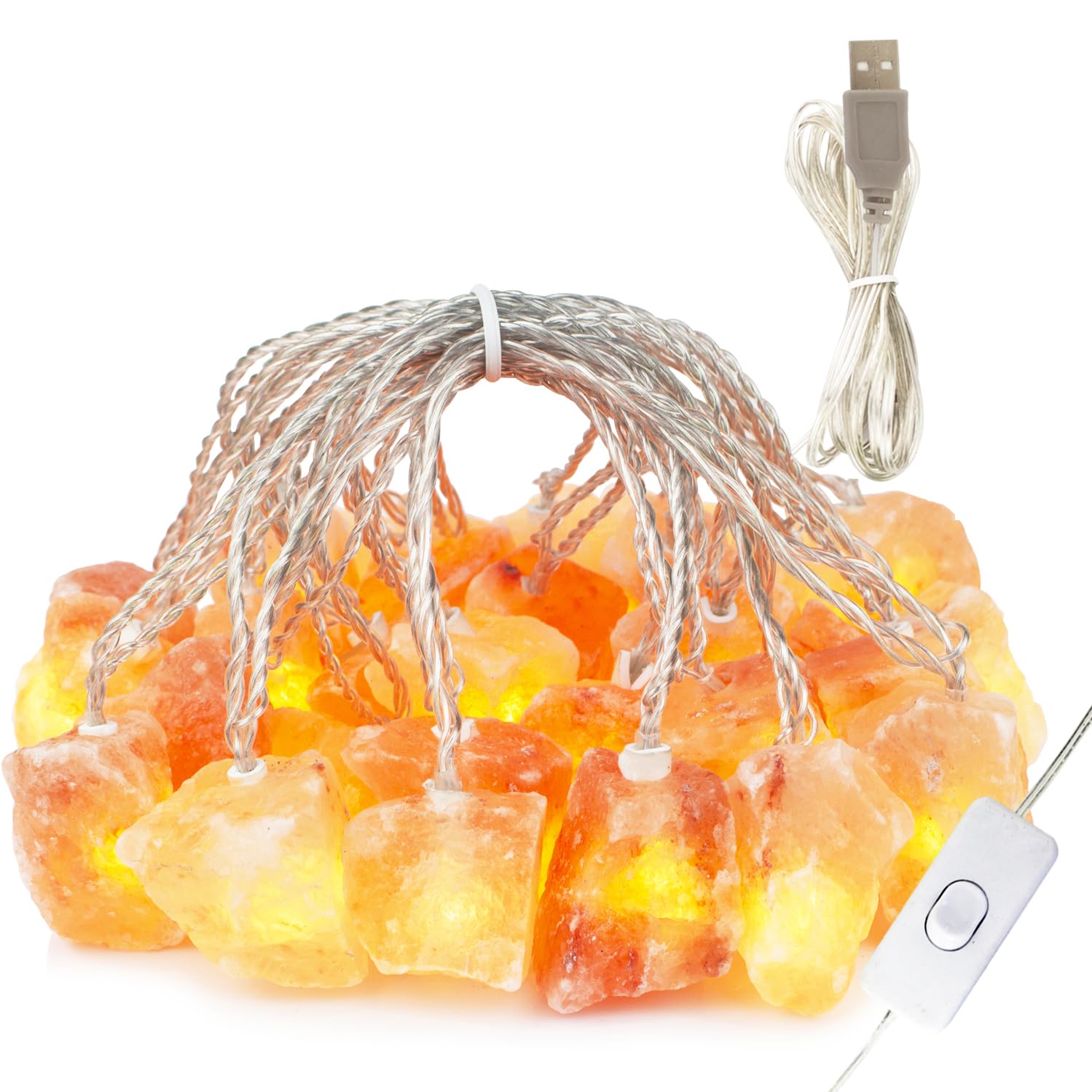 HeaHap Himalayan Salt String Lights with Switch, 20 Natural Salt Block LED Light with USB Interface Suitable for Decorating Home