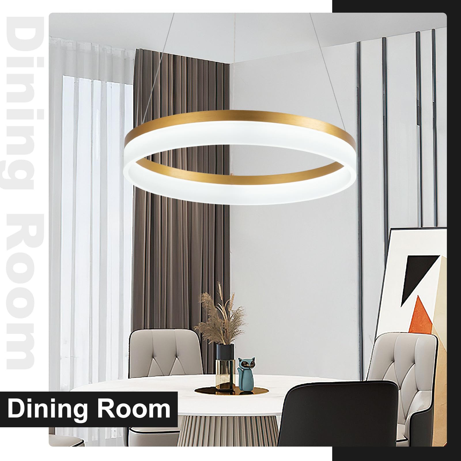 Buccleuch Dimmable Led Chandelier, Modern Gold Chandelier For Dining Room Light Fixture Over Table, 19.7 Inch Modern Pendant Lig