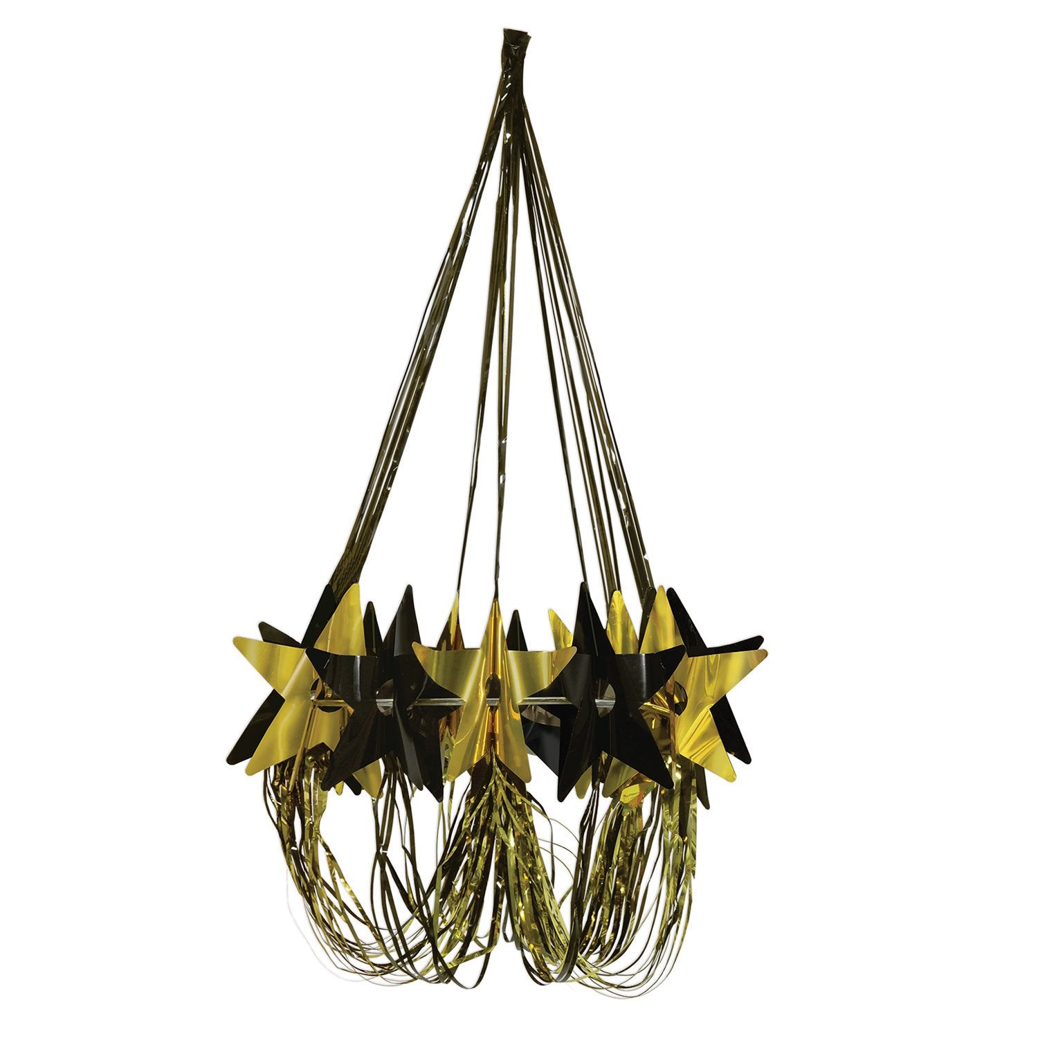 Beistle Black & Gold Star Chandelier, 35in Cardboard Decoration, Model 54753-BKGD, Perfect for Parties and Events