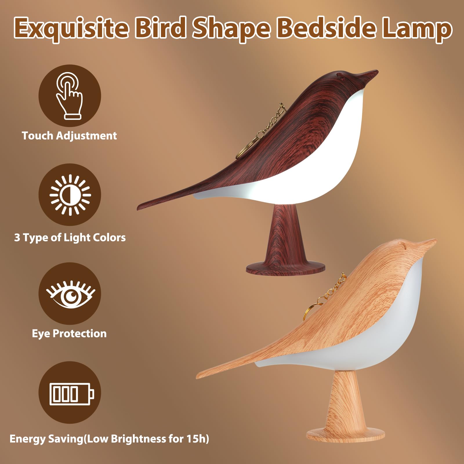 Lenporl 2 Pack Bird Led Table Lamp Touch Sensor Bedside Aroma Lamps With 3 Level Brightness Rechargered Abs Dimmable, Cute Creat
