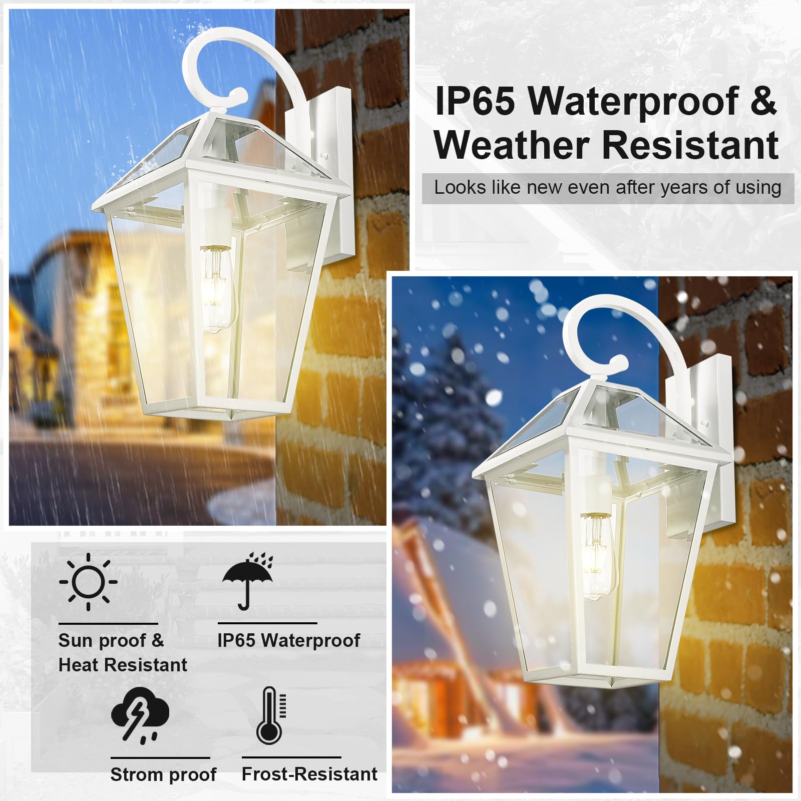 Luminzone Waterproof Outdoor Wall Lanterns, White Aluminum Sconce With Clear Glass ??? Patio