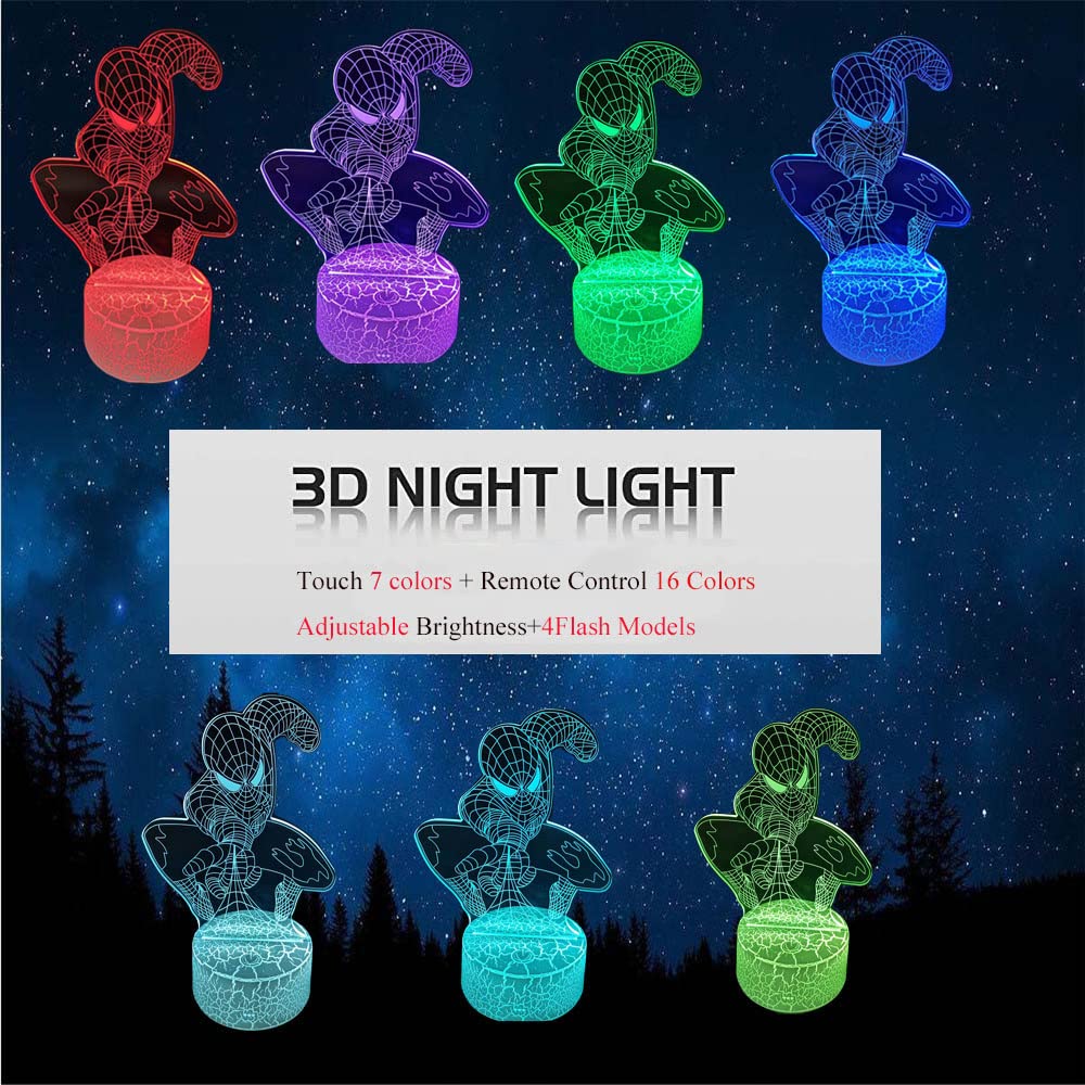 Hasdlga 3D Illusion Led Lamp,Night Light For Kids,16 Colors Changing Touch & Remote Control Superhero Christmas Gifts For Boys G