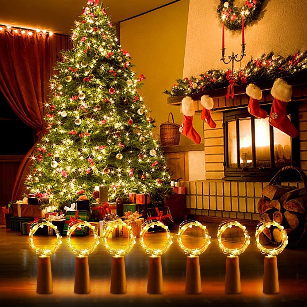 Fensty 30 Pack Wine Bottle Lights With Cork - Cork Bottle Lights Battery Operated 6.6Ft Silver Wire 20 Leds Fairy Lights For Christmas Diy Party Decor Wedding (Warm White 90 Additional Batteries)