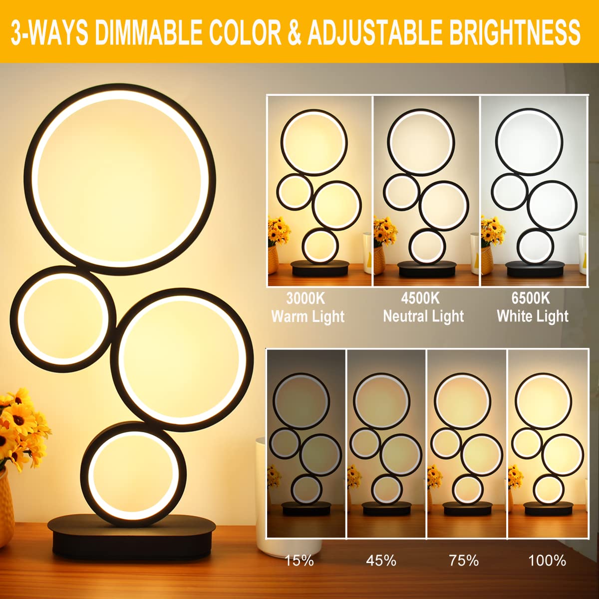 BESKETIE Modern RGB Table Lamp, Smart LED Table Lamps with Remote APP Control, Dimmable Nightstand Lamp for Bedroom, RGB Bedside