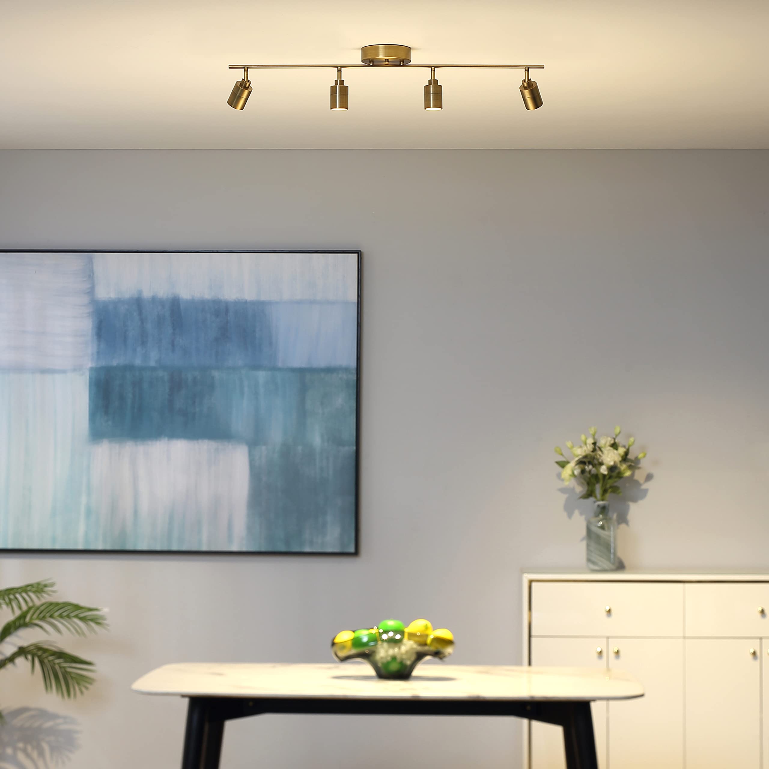 Vidalite Shura - 4-Light Brushed Brass Integrated Led Track Light W/Rotatable Heads, 3 Ft. Track Lighting Kit Ceiling Light, 300