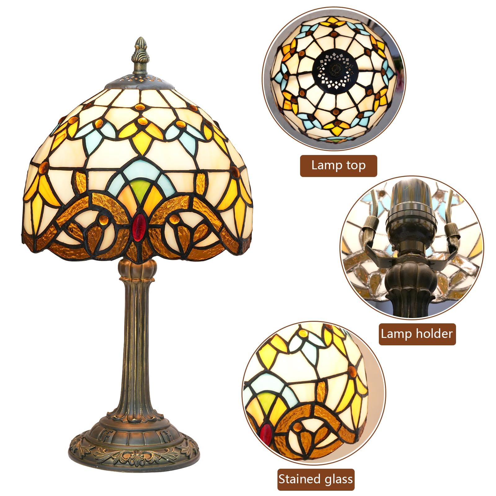 Wecrejoni Tiffany Lamp Stained Glass Lamp Small Bedside Table Lamps For Living Room Bedroom Dorm Kitchen Home Decor Festival Birthday Gift Yellow Baroque